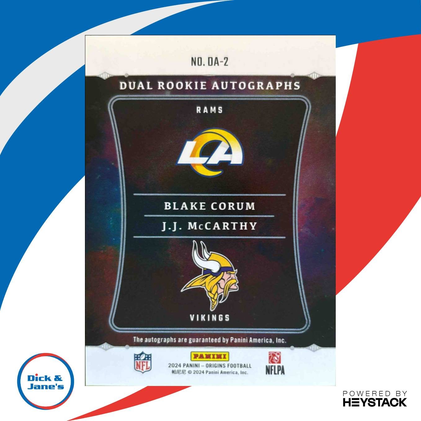 2024 Origins J.J. McCarthy Blake Corum Dual Rookie Auto 3/50 #DA-2 - Sports Cards