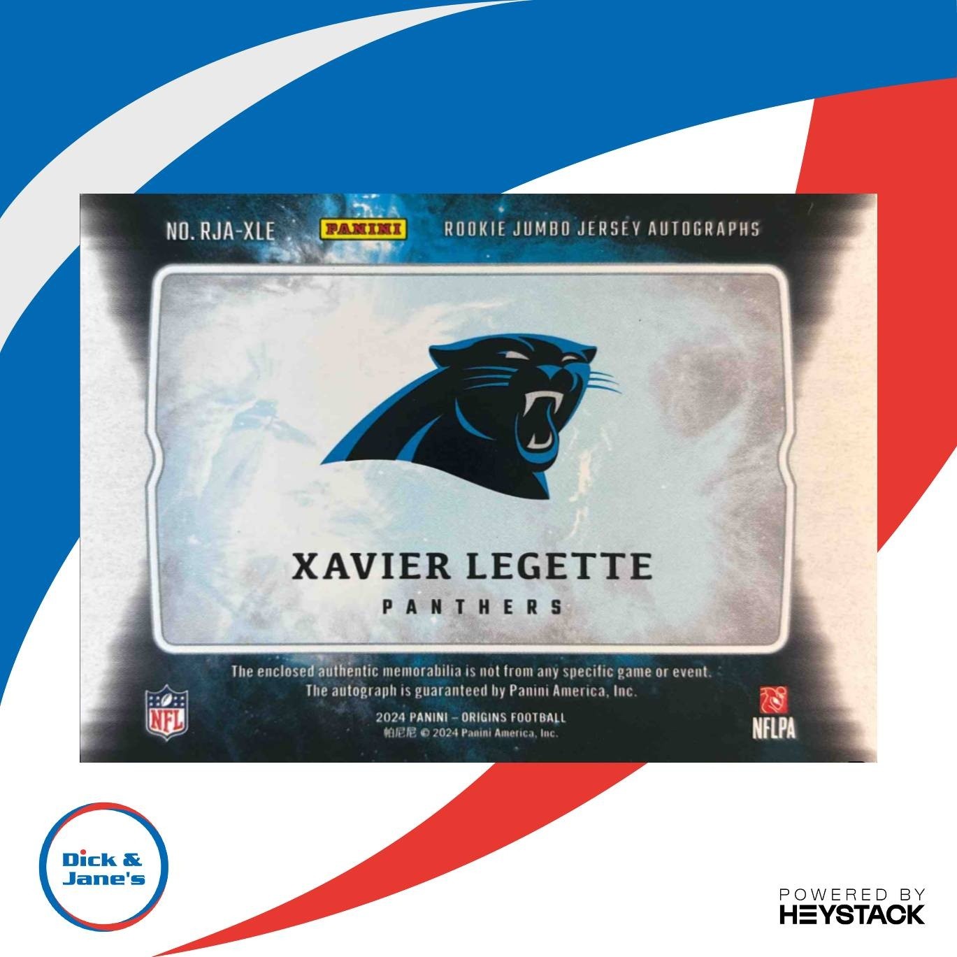 2024 Origins Xavier Legette Rookie Jumbo Jersey Auto Orange Patch /75 Panthers - Sports Cards