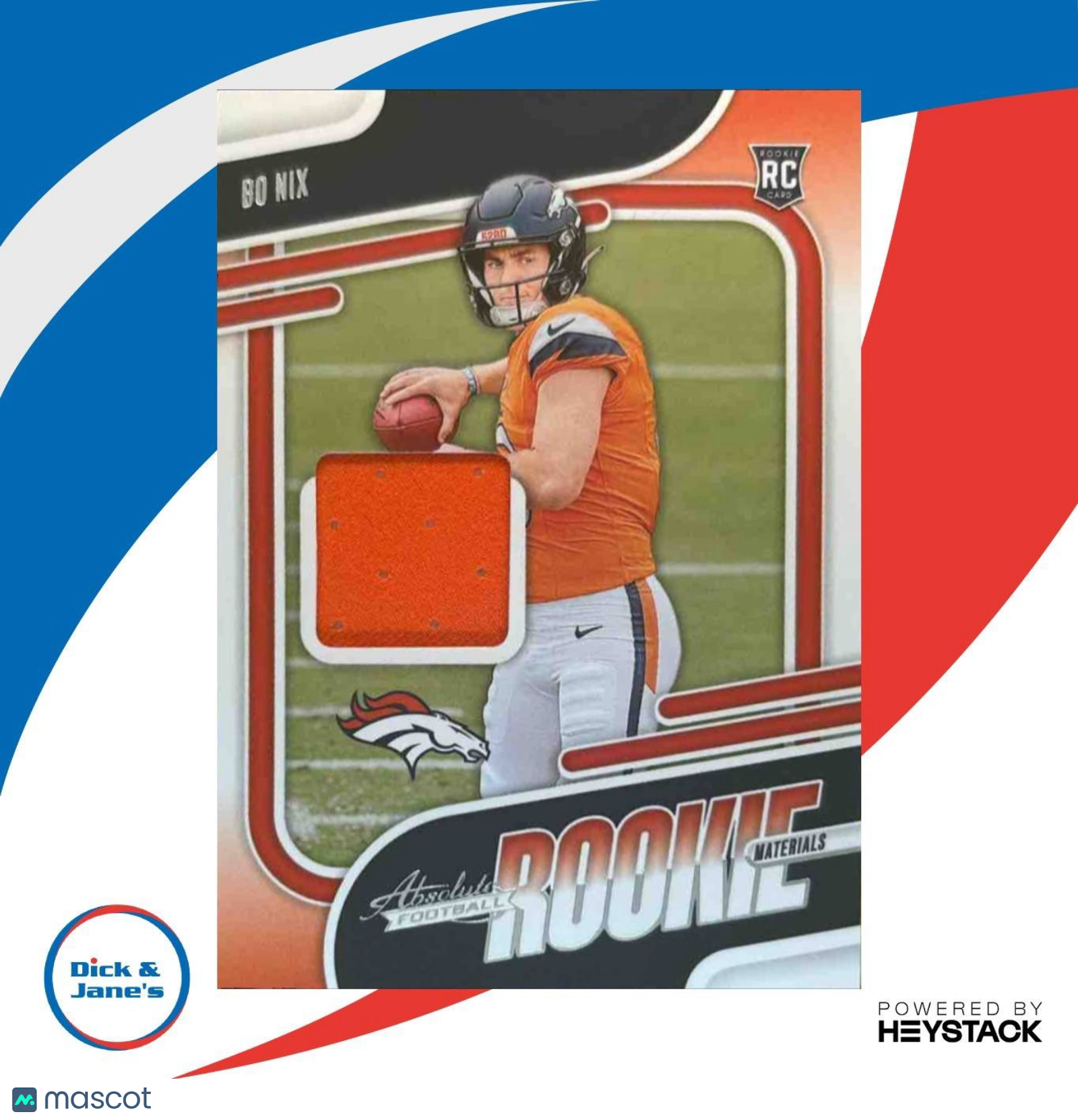 2024 Panini Absolute Bo Nix Rookie Materials #ARM-BNX MEM RC Denver Broncos - Sports Cards