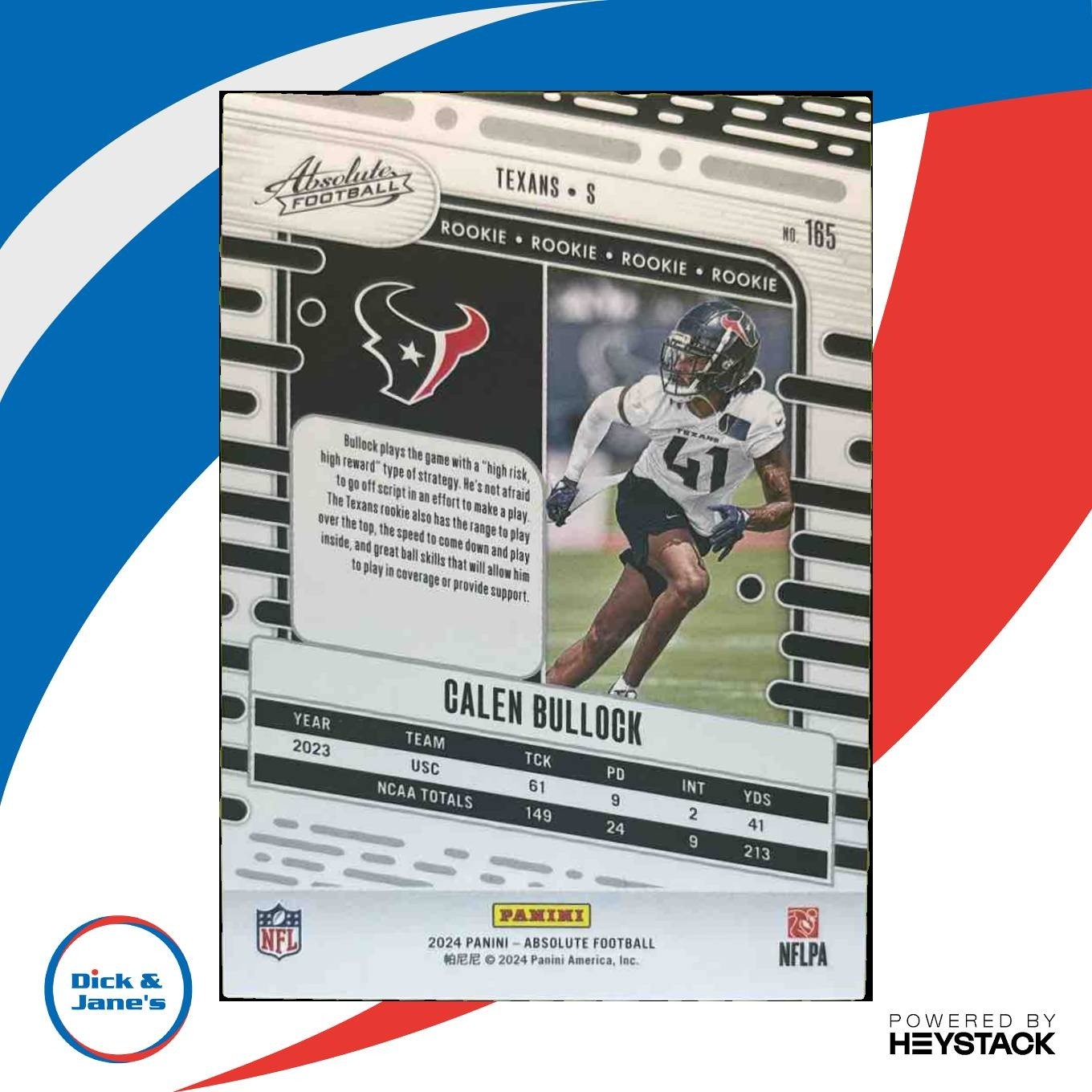 2024 Panini Absolute Calen Bullock Rookies Blue Diamonds 92/199 #165 RC Texans - Sports Cards