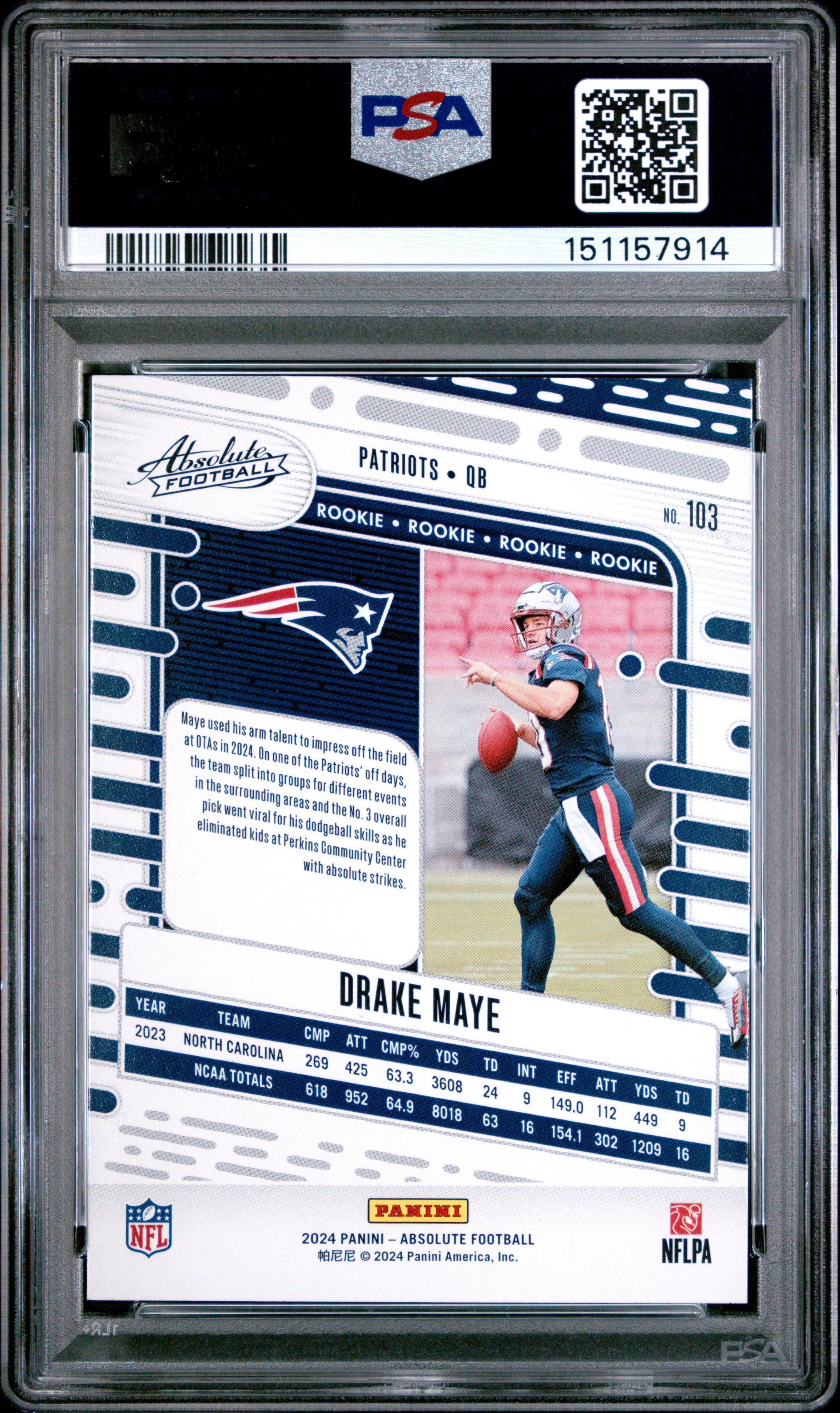 2024 Panini Absolute Drake Maye Green #103 PSA 10 - Graded Sports Cards