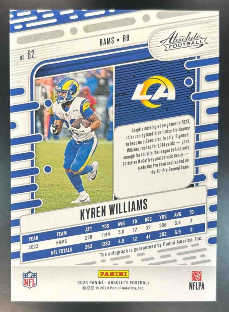 2024 Panini Absolute Kyren Williams Signatures #62 Auto Los Angeles Rams - Sports Cards