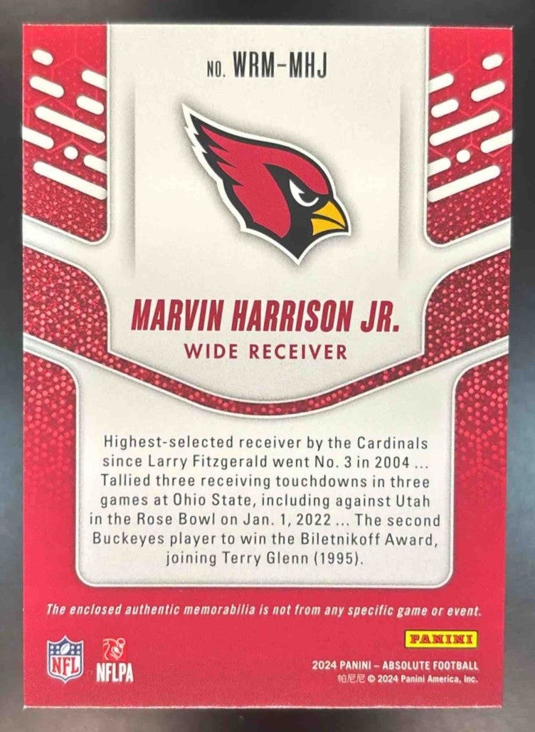2024 Panini Absolute Marvin Harrison Jr. War Room Material /199 MEM RC Cardinals - Sports Cards