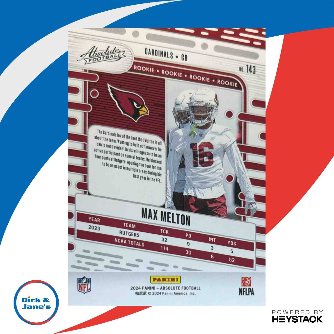 2024 Panini Absolute Max Melton Rookies Blue Diamonds 28/199 #143 RC Cardinals - Sports Cards