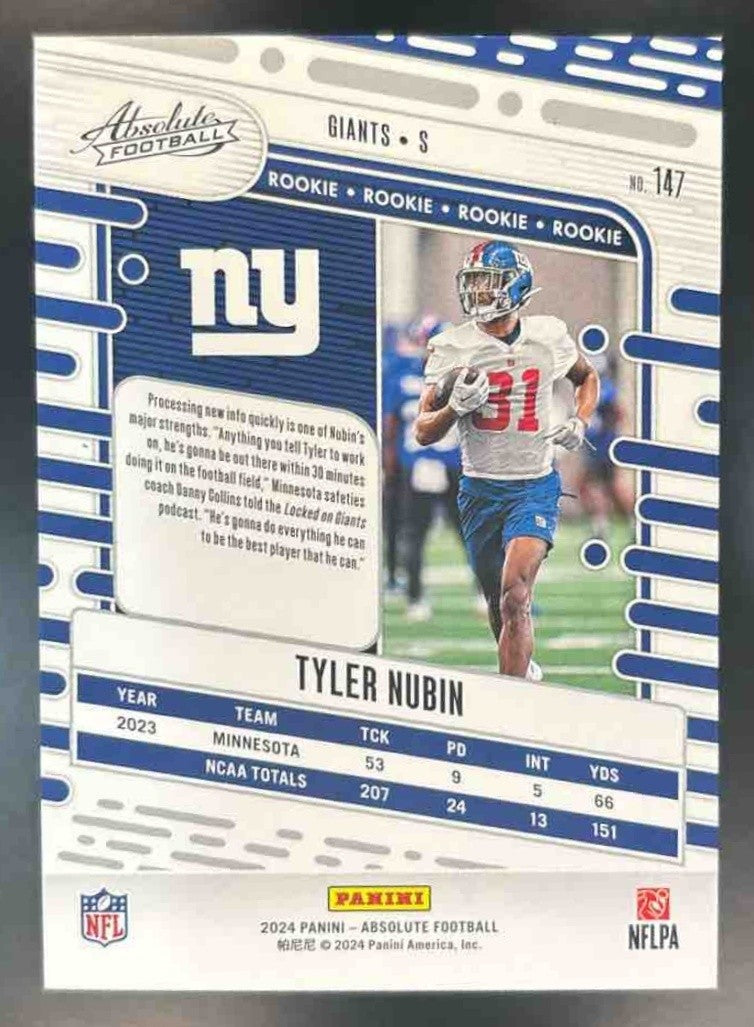 2024 Panini Absolute Tyler Nubin Rookies Orange /299 #147 RC New York Giants - Sports Cards