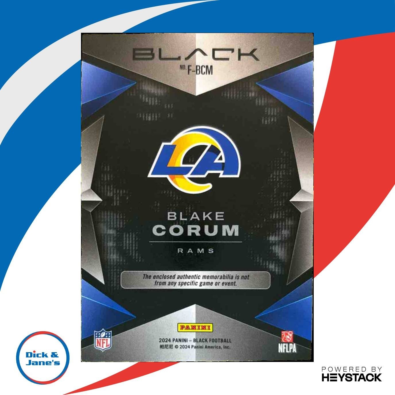 2024 Panini Black Blake Corum Futuristic Patch /99 MEM RC Los Angeles Rams - Sports Cards