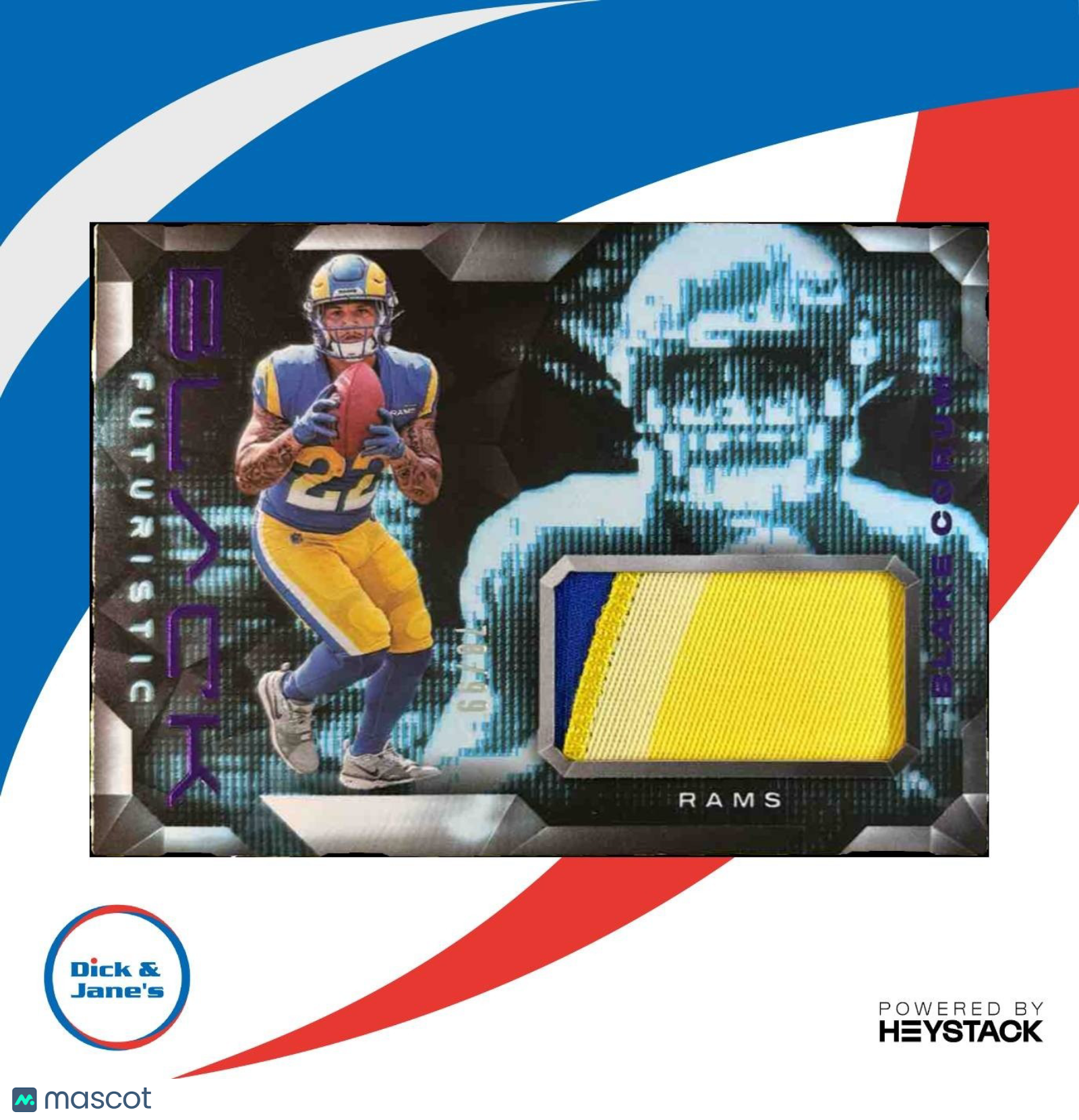 2024 Panini Black Blake Corum Futuristic Patch /99 MEM RC Los Angeles Rams - Sports Cards