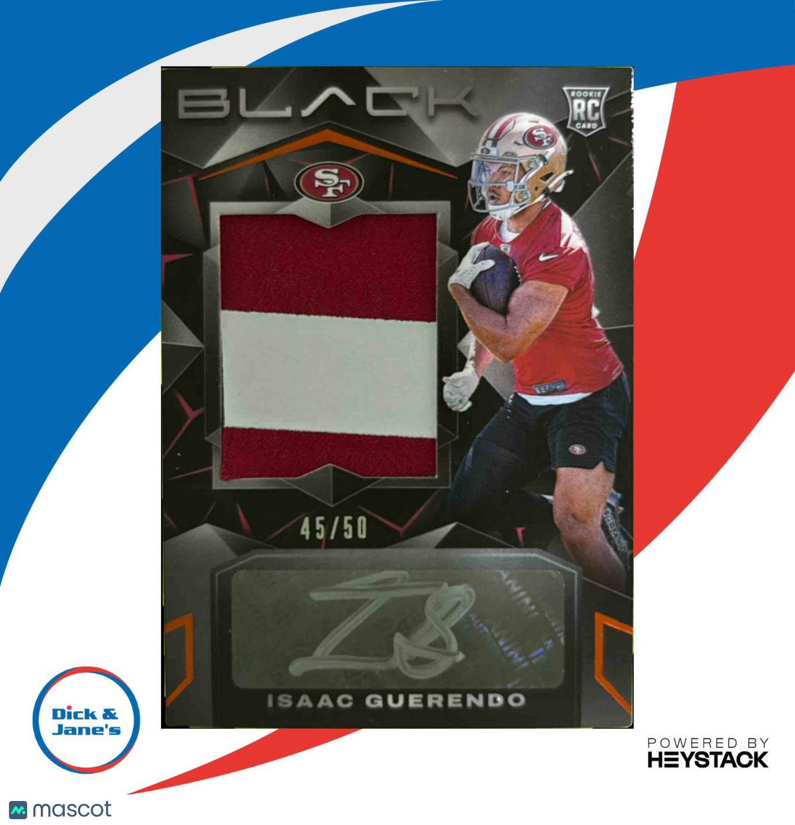 2024 Panini Black Isaac Guerendo Rookie Patch Auto Citrine 45/50 #242 RC 49ers - Sports Cards