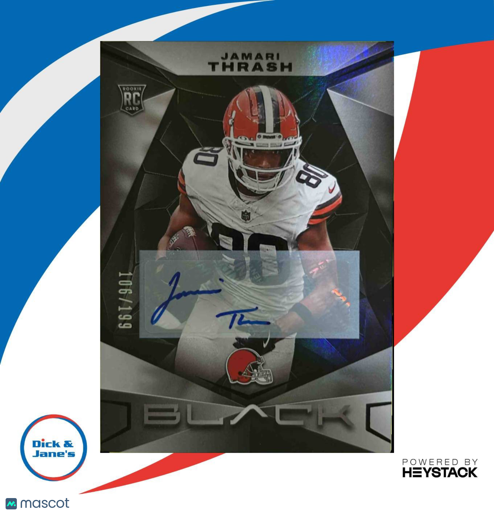 2024 Panini Black Jamari Thrash Rookie Auto 106/199 #140 RC Cleveland Browns - Sports Cards