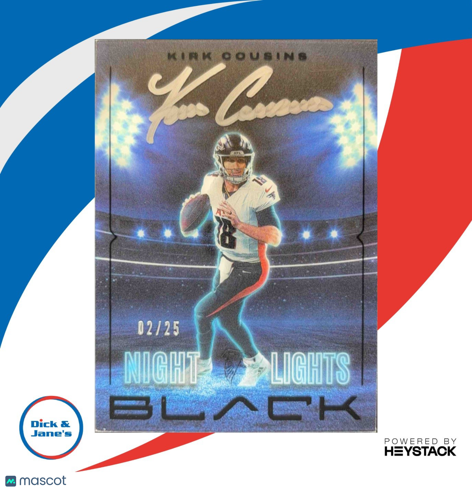 2024 Panini Black Kirk Cousins Night Lights Signatures 2/25 Auto Atlanta Falcons - Sports Cards