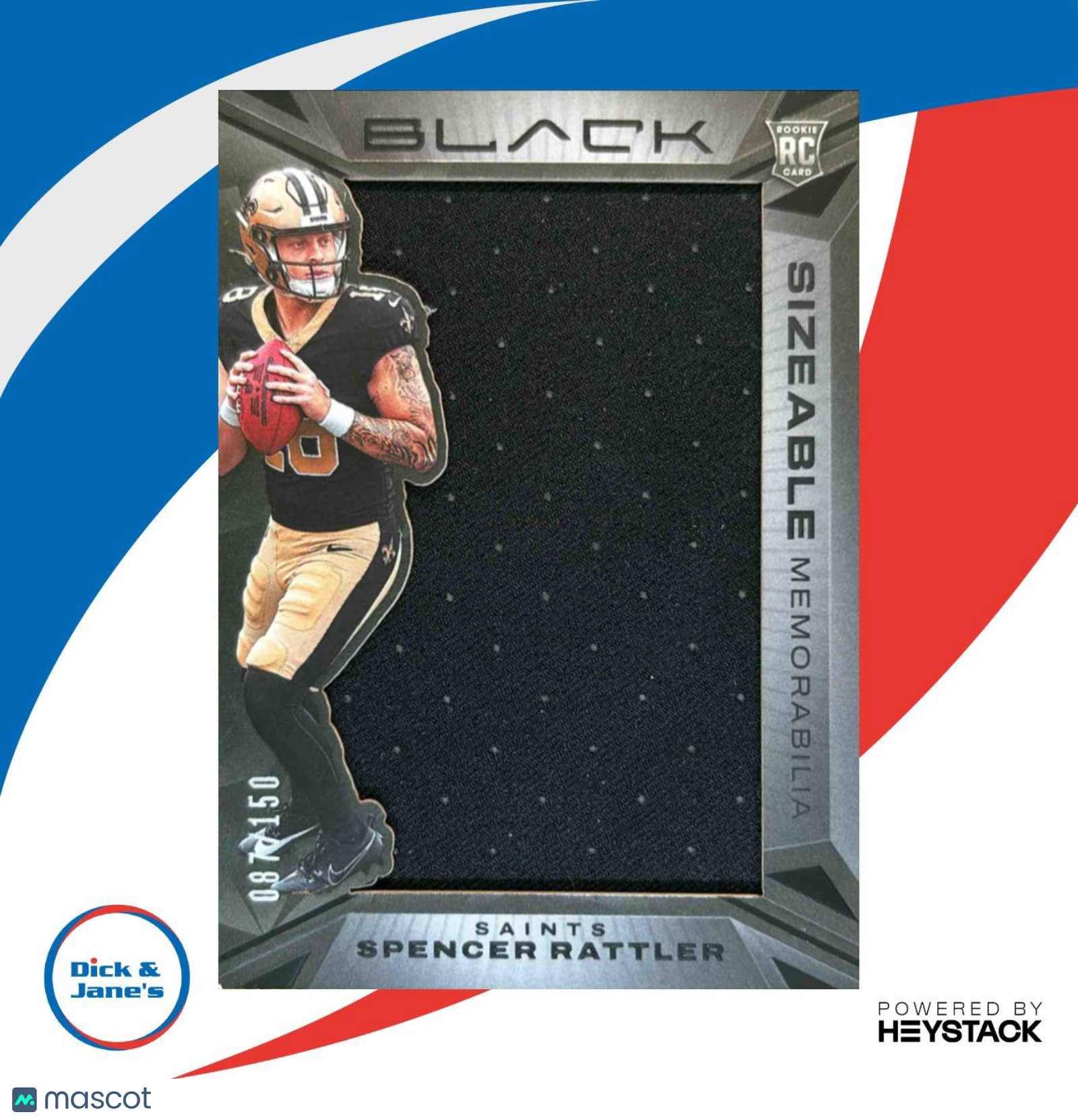 2024 Panini Black Spencer Rattler Sizeable Rookie Memorabilia 87/150 Saints - Sports Cards