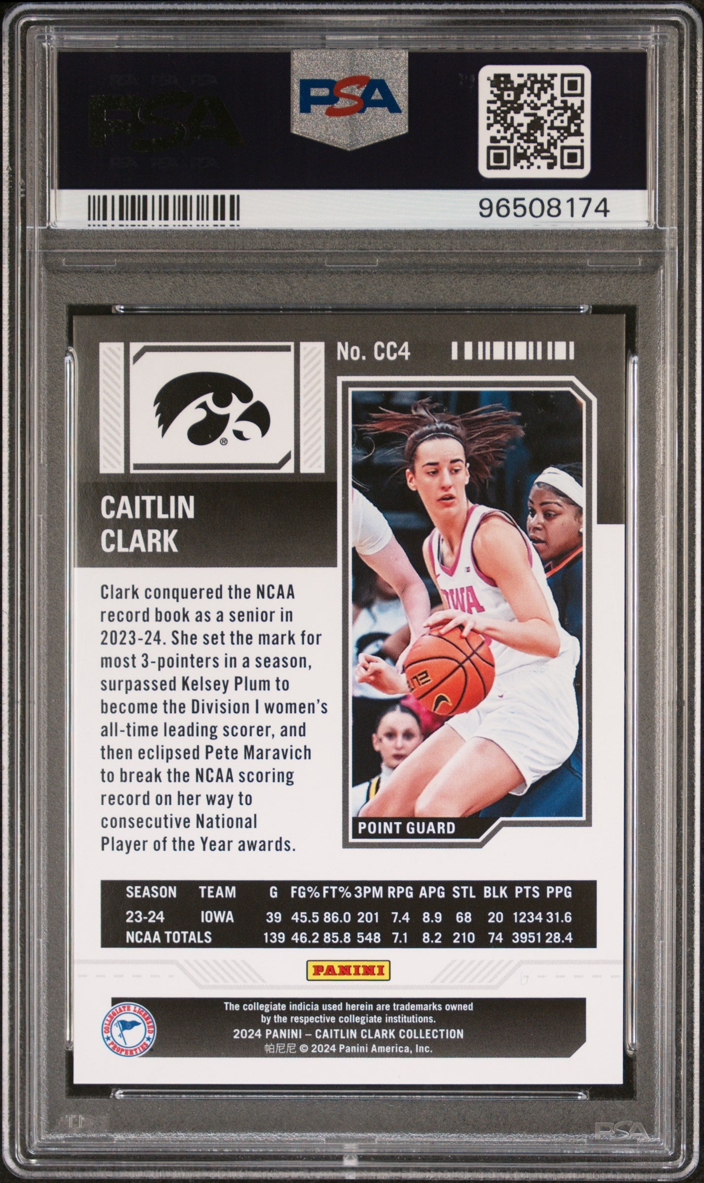 2024 Panini Caitlin Clark Collection Contenders Caitlin Clark Vortex #CC4 PSA 10 - Graded Sports Cards