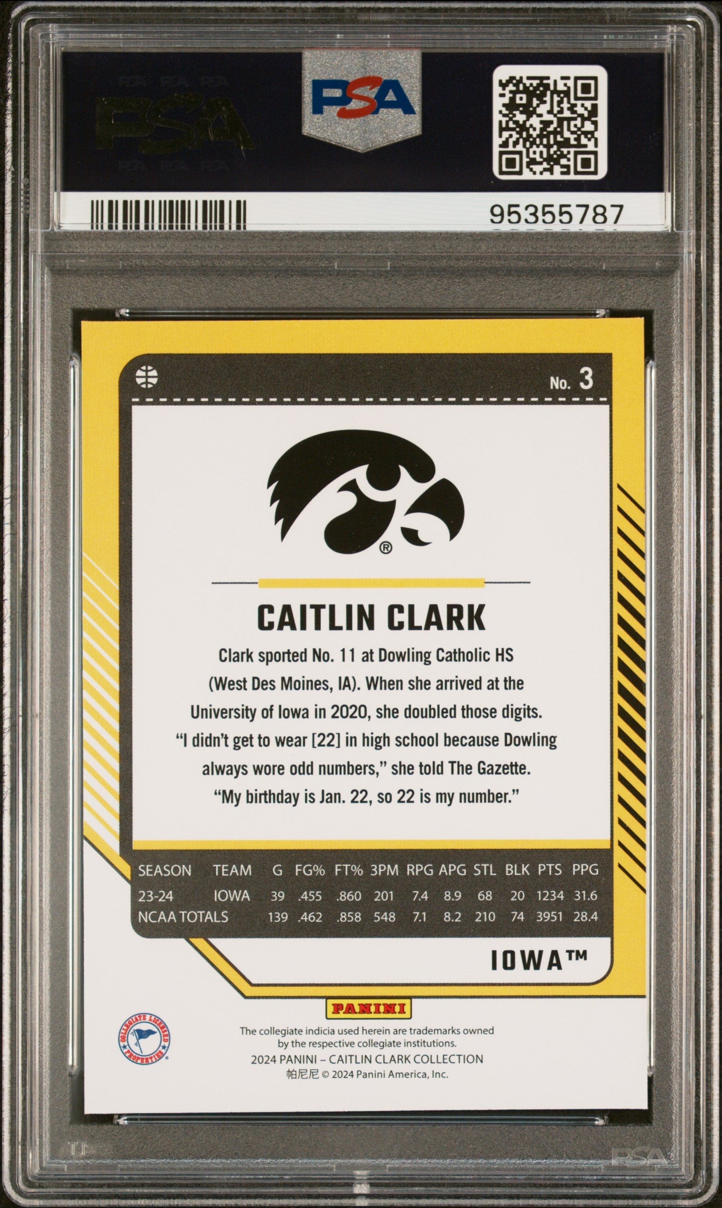 2024 Panini Caitlin Clark Collection Donruss Caitlin Clark #3 PSA 10 - Graded Sports Cards