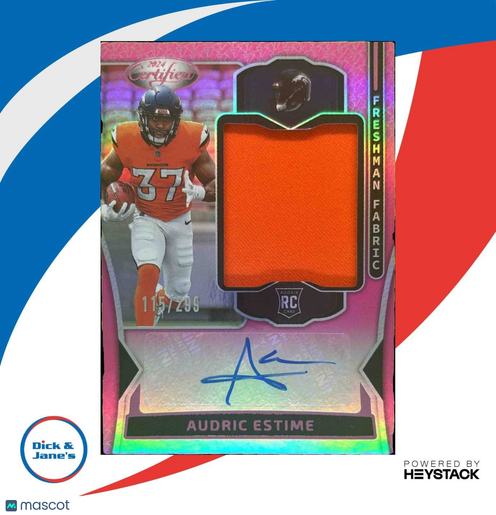 2024 Panini Certified Audric Estime Freshman Fabric Auto /299 RC Denver Broncos - Sports Cards