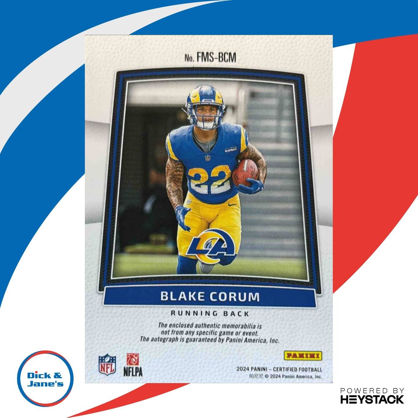 2024 Panini Certified Blake Corum Freshman Fabric Mirror Signature Red /199 Rams - Sports Cards