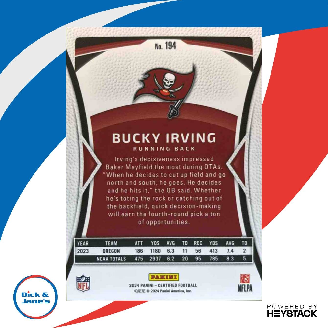 2024 Panini Certified Bucky Irving Rookies Purple Mirror 8/10 #194 RC Buccaneers - Sports Cards