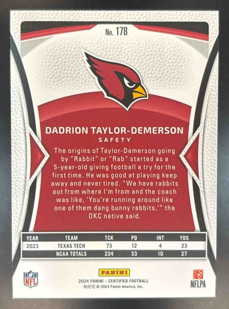 2024 Panini Certified Dadrion Taylor-Demerson /350 #178 RC Arizona Cardinals - Sports Cards