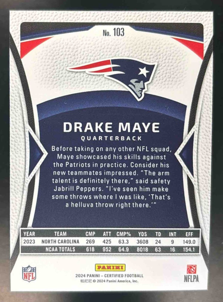 2024 Panini Certified Drake Maye Rookies Mirror 11/350 RC New England Patriots - Sports Cards
