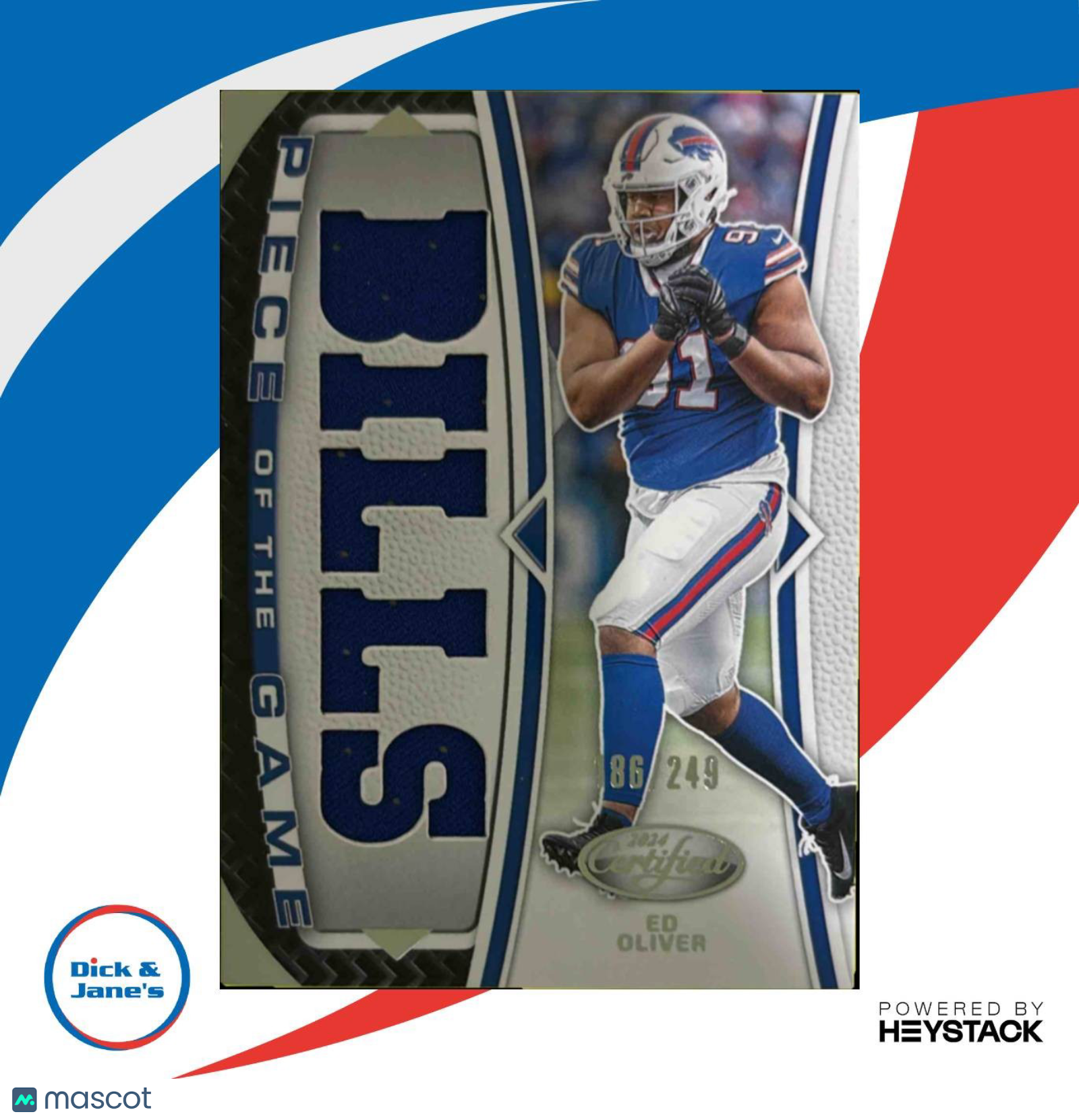 2024 Panini Certified Ed Oliver Piece of the Game 86/249 MEM Buffalo Bills - Sports Cards