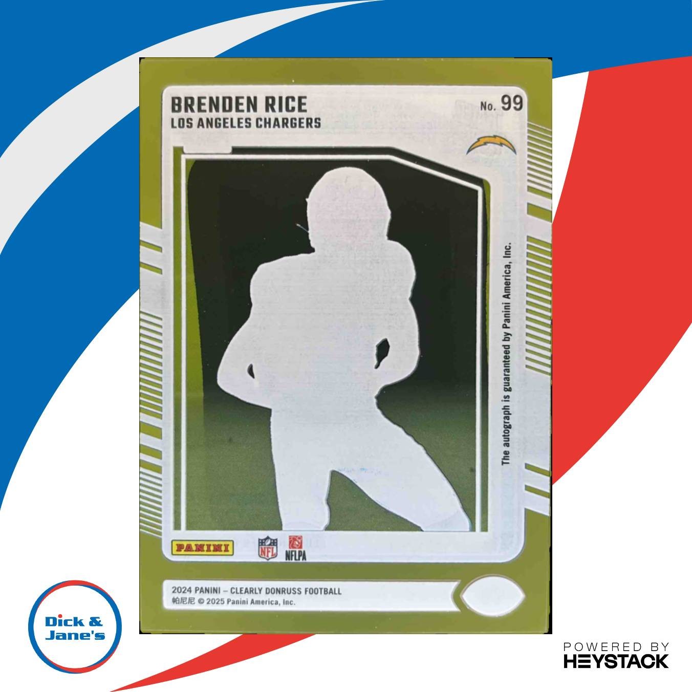 2024 Panini Clearly Donruss Brenden Rice Rated Rookie Auto #99 Chargers - Sports Cards