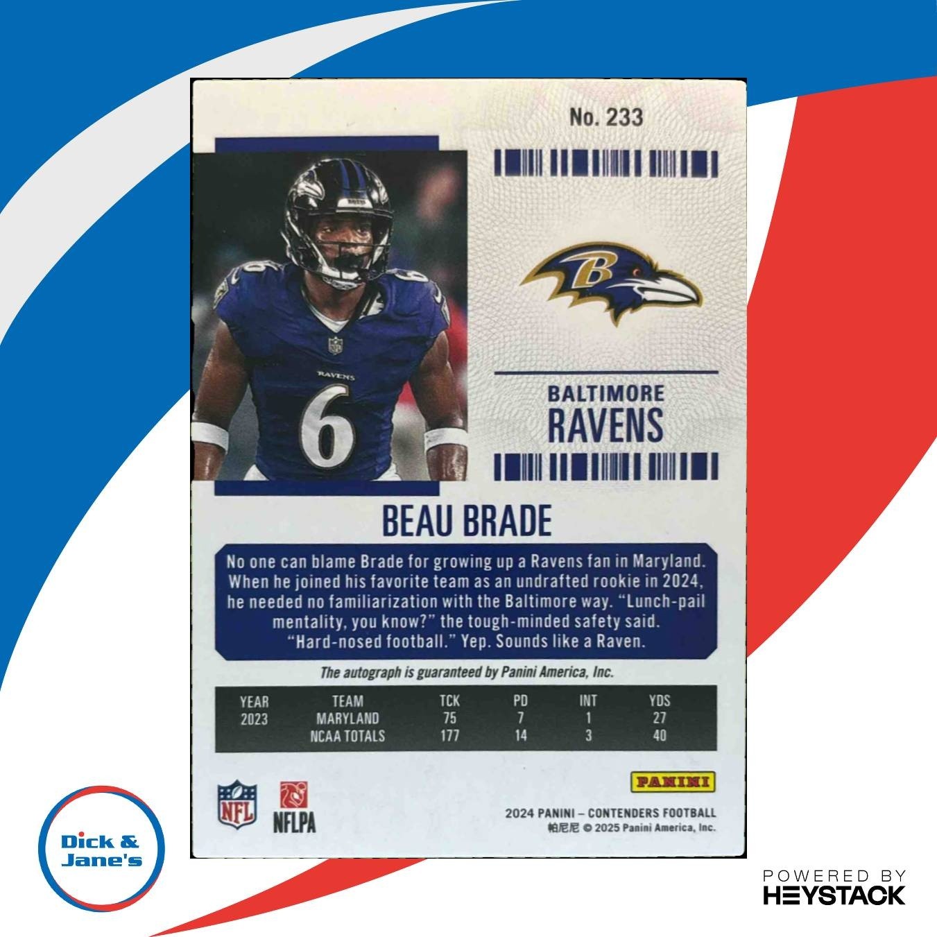 2024 Panini Contenders Beau Brade Rookie Ticket Auto Opening Kickoff RC Ravens - Sports Cards