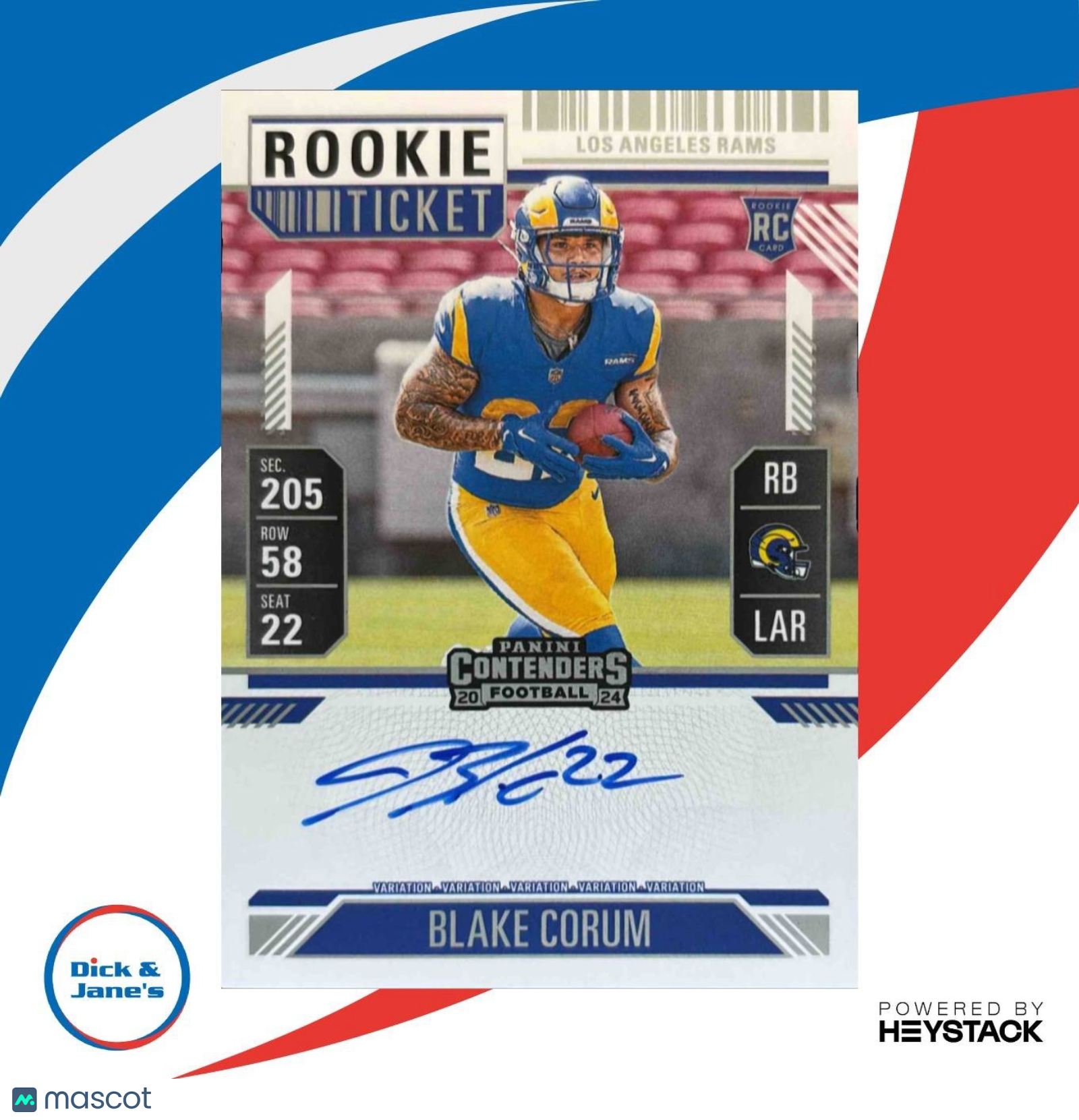 2024 Panini Contenders Blake Corum Rookie Ticket RPS Auto #112 Los Angeles Rams - Sports Cards