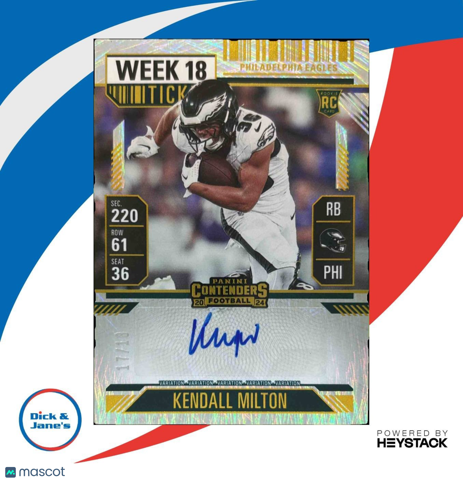 2024 Panini Contenders Kendall Milton Rookie Ticket Auto /10 #177 RC Eagles - Sports Cards