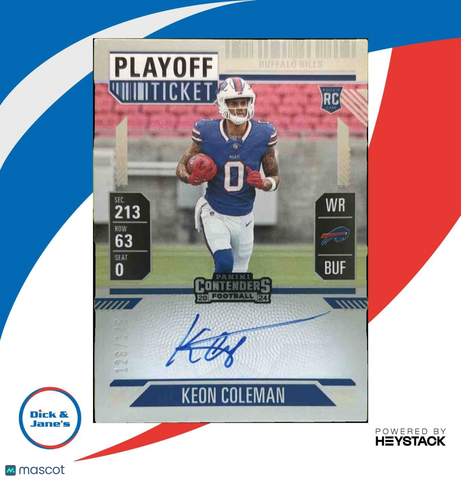 2024 Panini Contenders Keon Coleman Rookie Ticket Auto /149 #117 RC Bills - Sports Cards