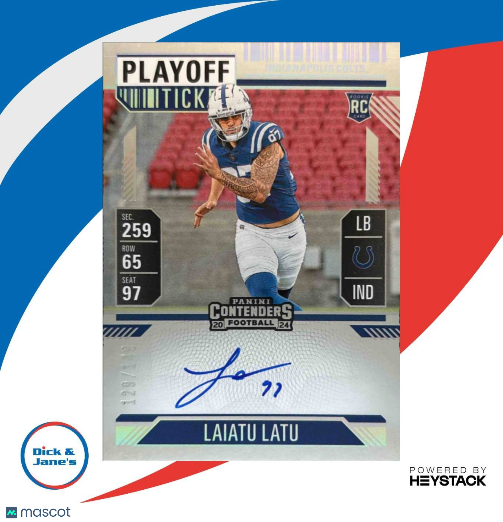 2024 Panini Contenders Laiatu Latu Rookie Ticket Auto Playoff /149 #129 Colts - Sports Cards