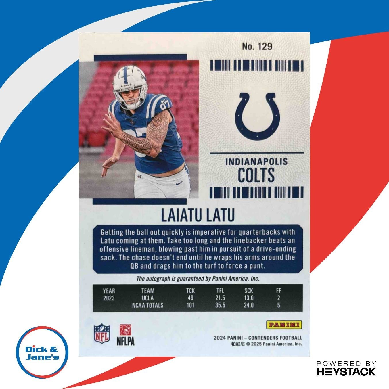 2024 Panini Contenders Laiatu Latu Rookie Ticket Auto Playoff /149 #129 Colts - Sports Cards