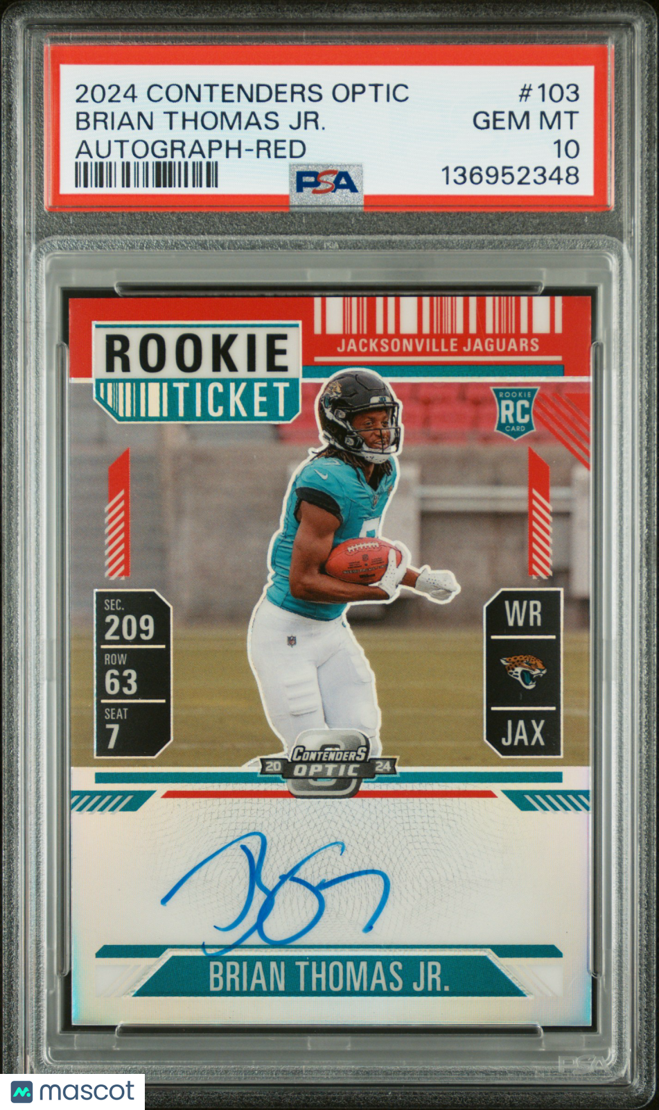2024 Panini Contenders Optic Brian Thomas JR. Autograph Red #103 PSA 10 - Graded Sports Cards