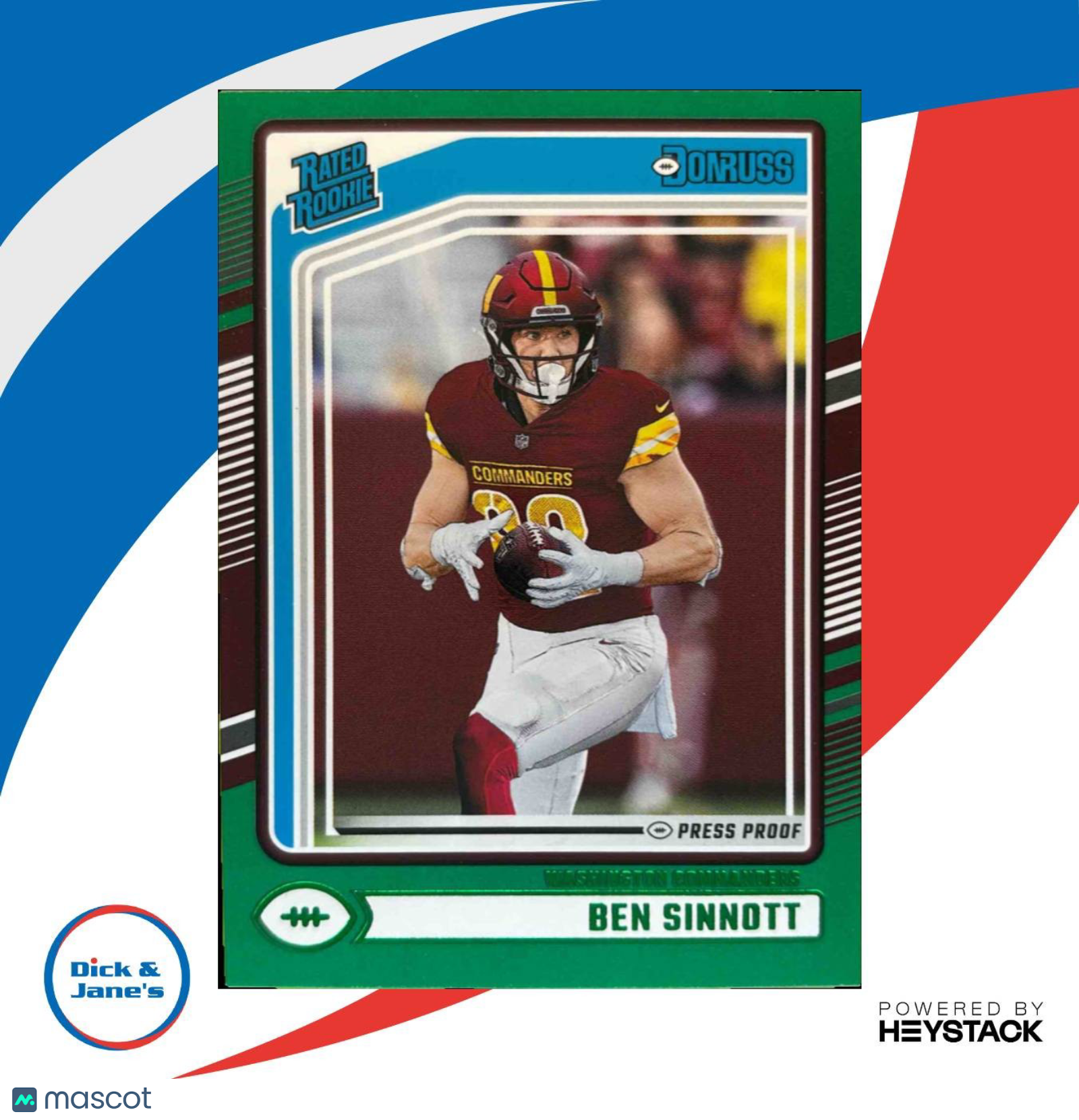 2024 Panini Donruss Ben Sinnott Press Proof Green #314 RC Washington Commanders - Sports Cards