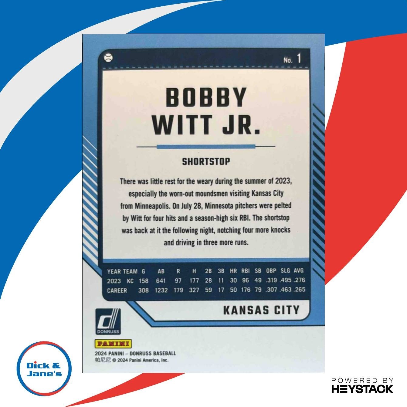 2024 Panini Donruss Bobby Witt Jr. Orange Laser 38/299 #1 Kansas City Royals - Sports Cards