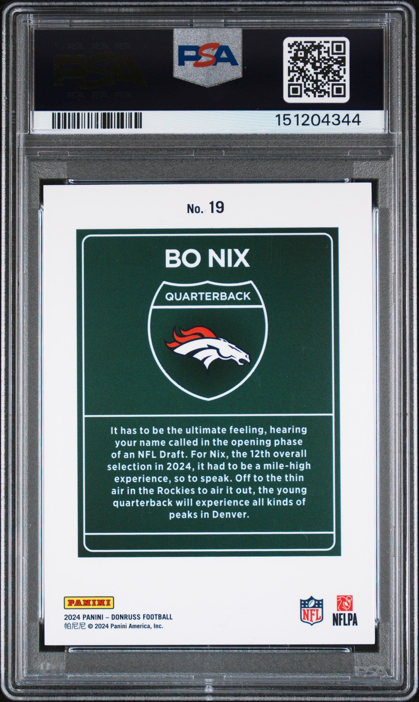 2024 Panini Donruss Downtown! Bo Nix Rookie #19 PSA 9 MINT Denver Broncos - Graded Sports Cards