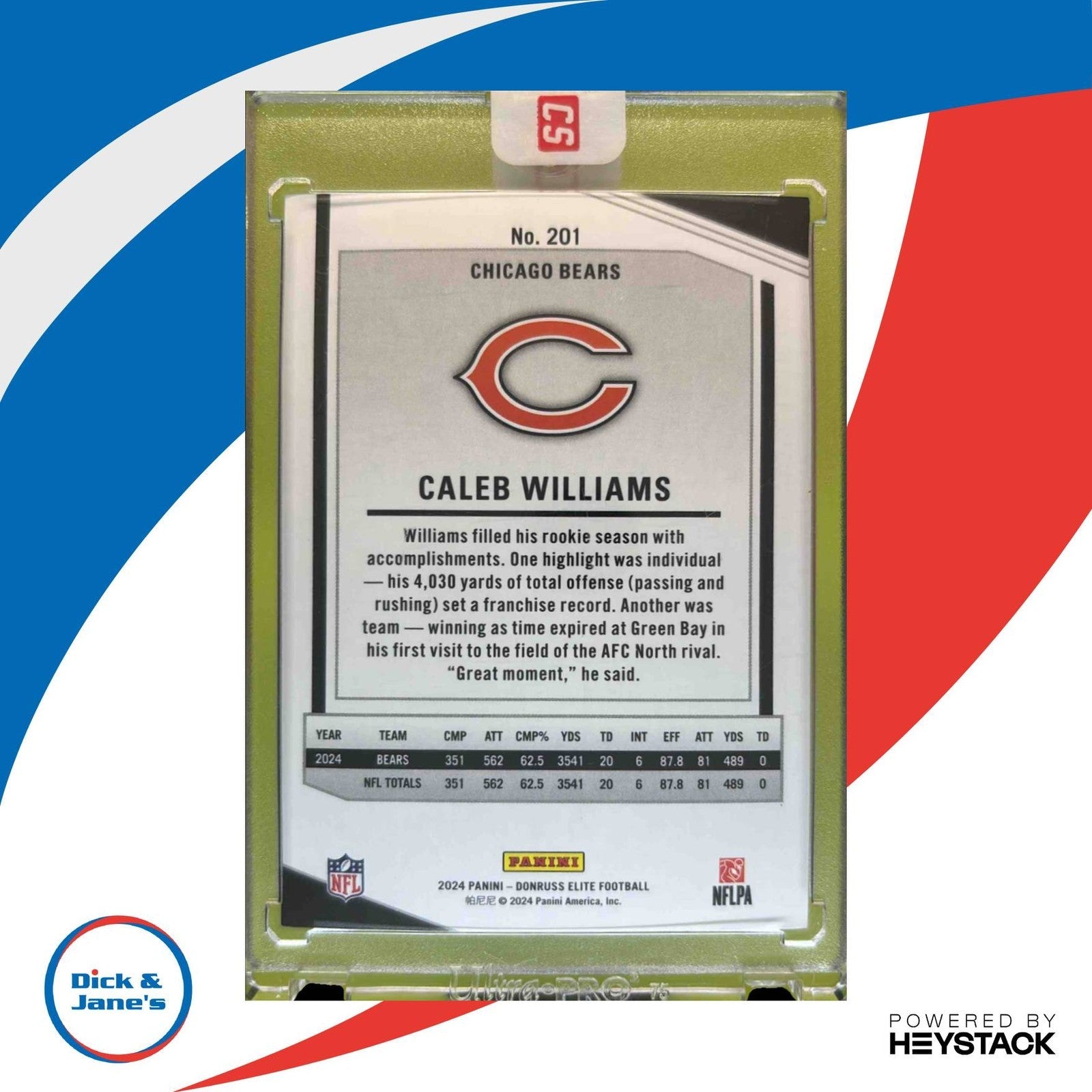 2024 Panini Donruss Elite Caleb Williams #201 RC SER 214/999 Chicago Bears - Sports Cards