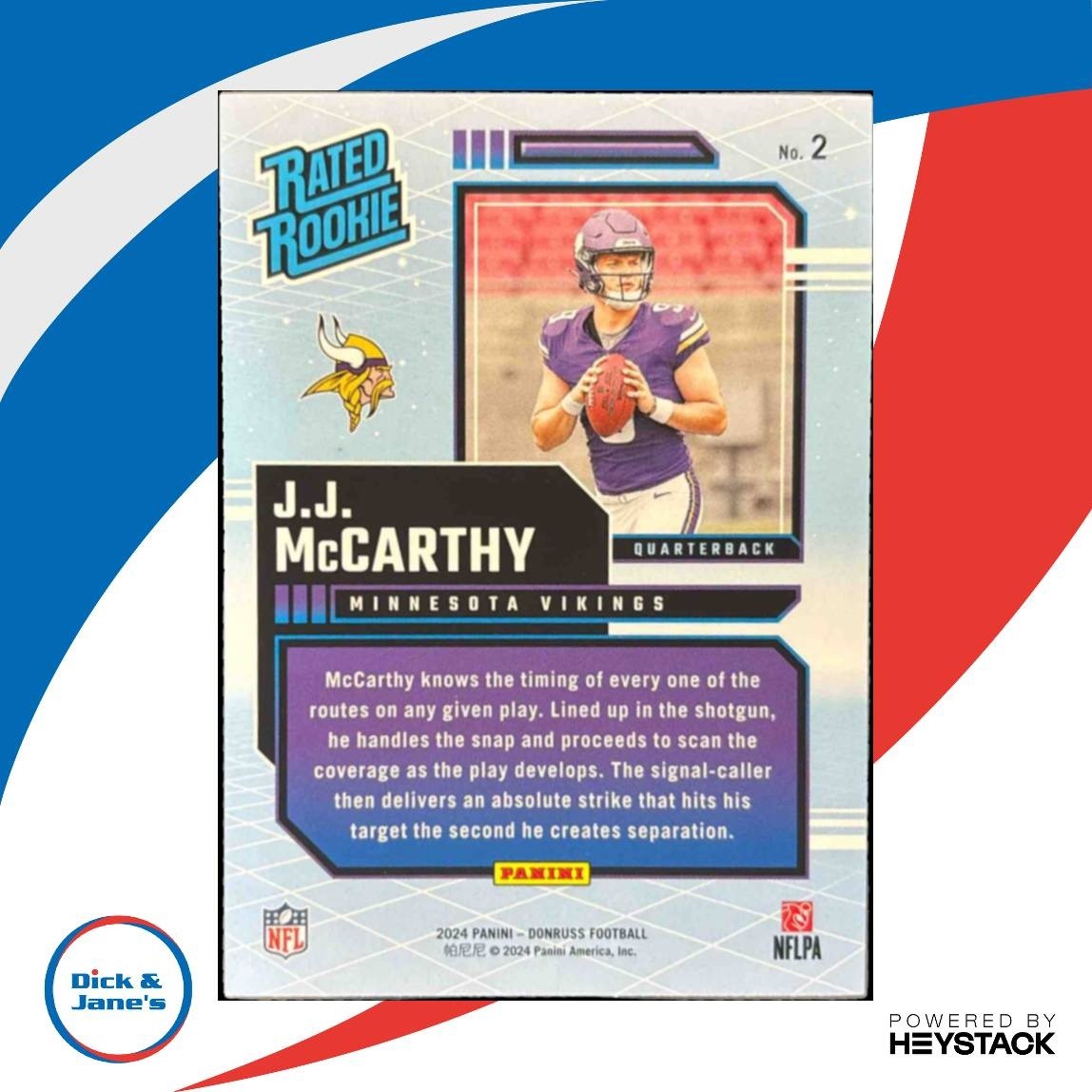 2024 Panini Donruss J.J. McCarthy Retro Rated Rookie #2 Minnesota Vikings - Sports Cards