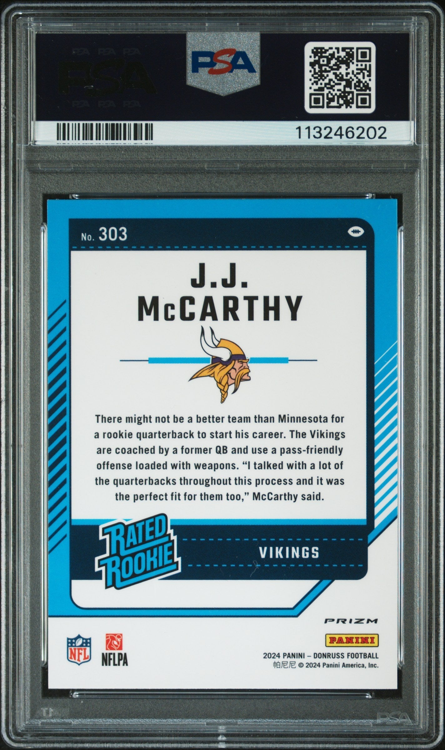 2024 Panini Donruss JJ Mccarthy Optic Preview Pink #303 PSA 9 - Graded Sports Cards