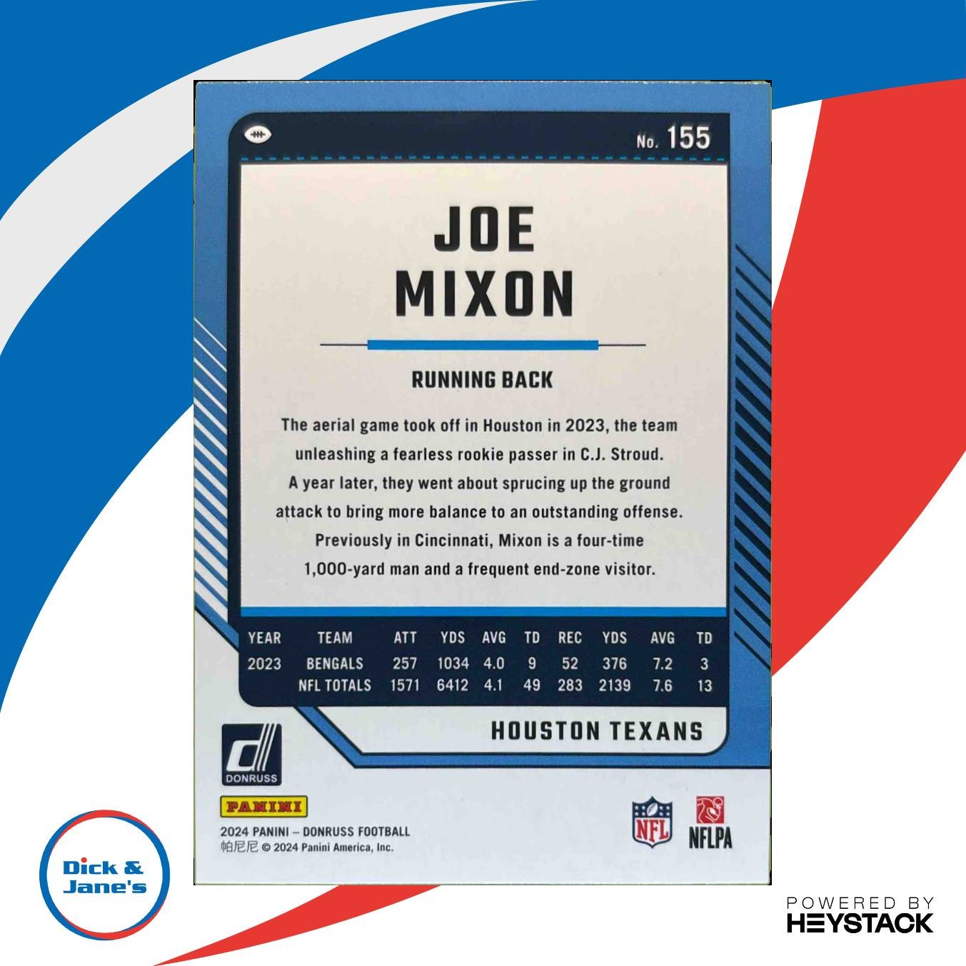 2024 Panini Donruss Joe Mixon Press Proof Red #155 Houston Texans - Sports Cards
