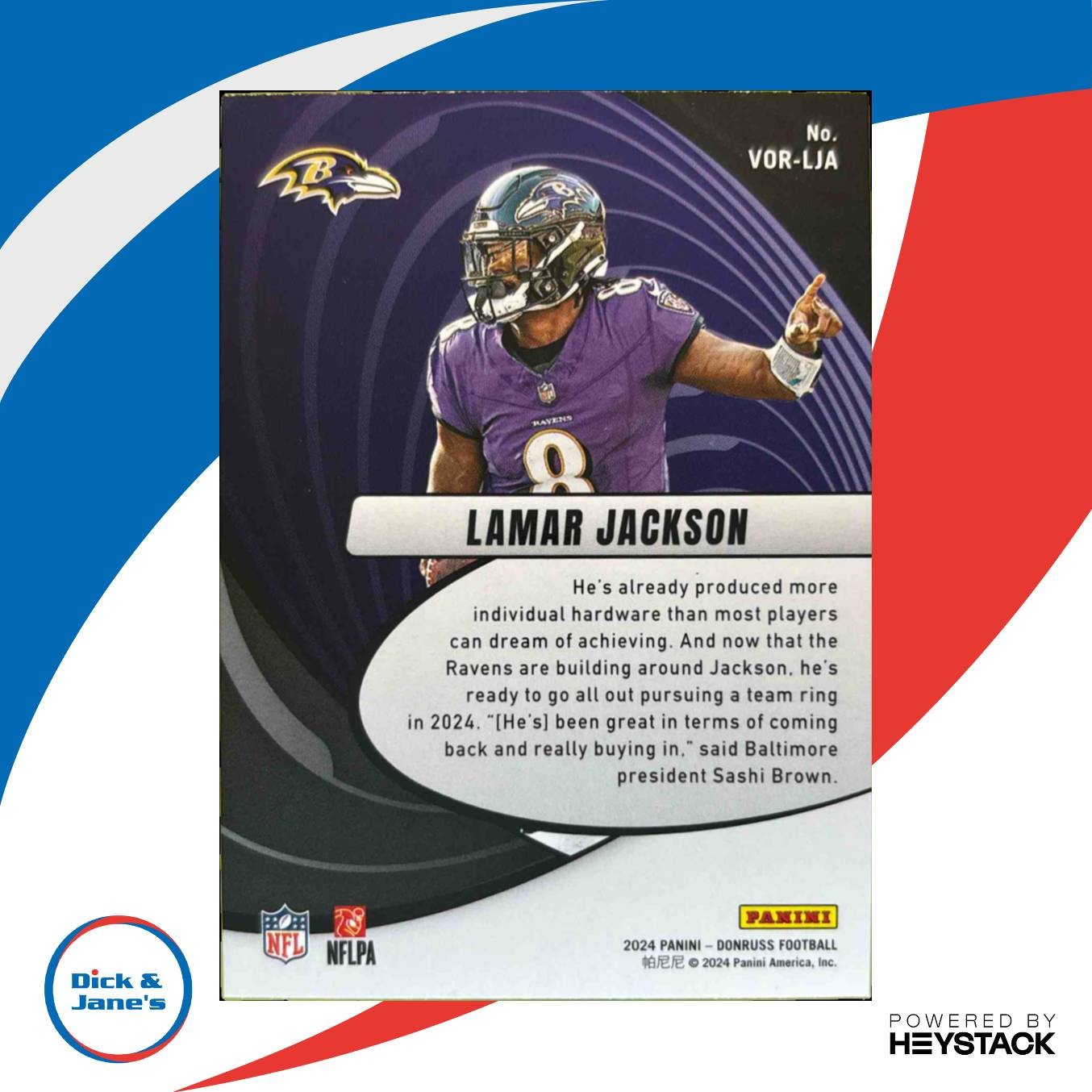 2024 Panini Donruss Lamar Jackson Vortex #VOR-LJA Baltimore Ravens - Sports Cards