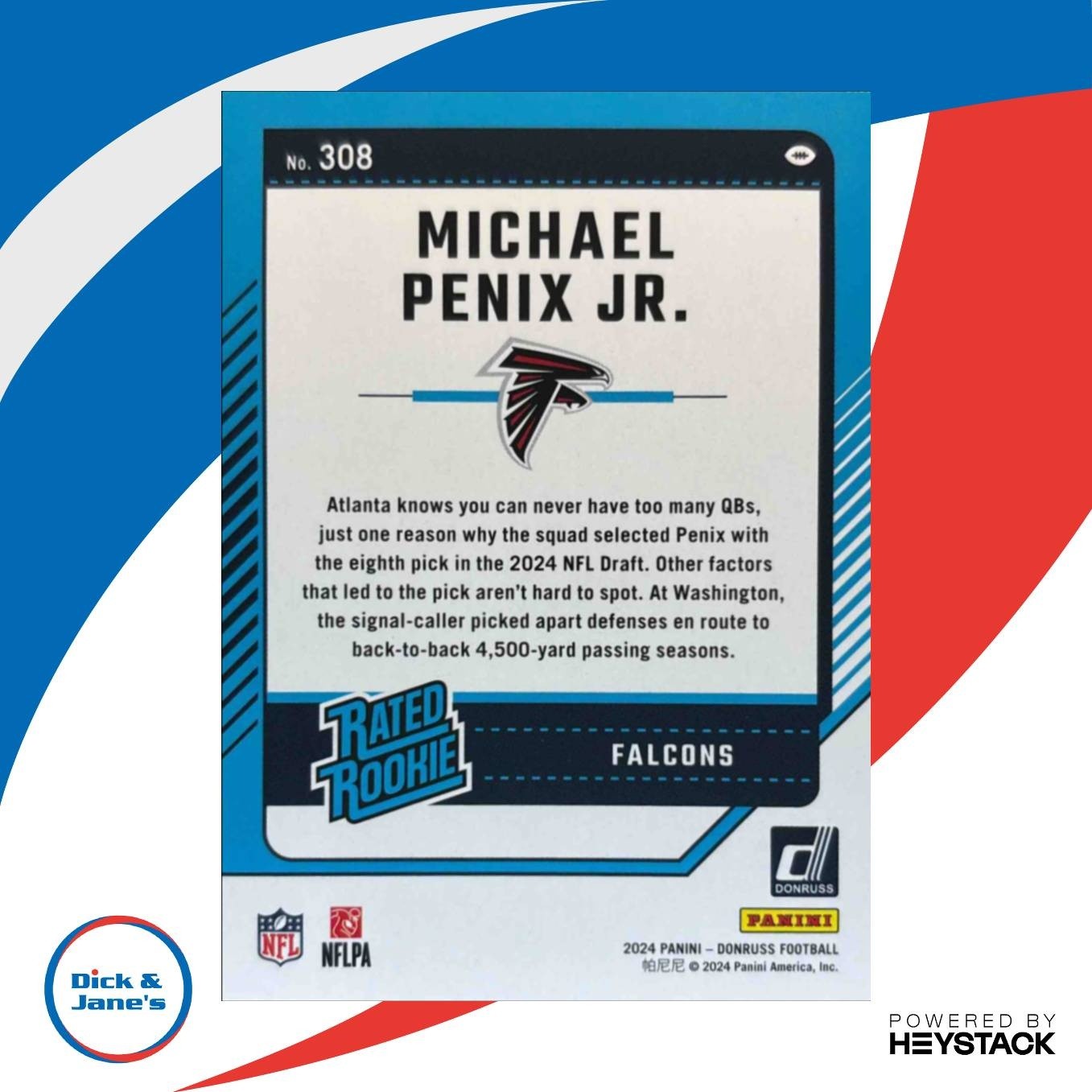 2024 Panini Donruss Michael Penix Jr. #308 RC Rated Rookie Atlanta Falcons - Sports Cards