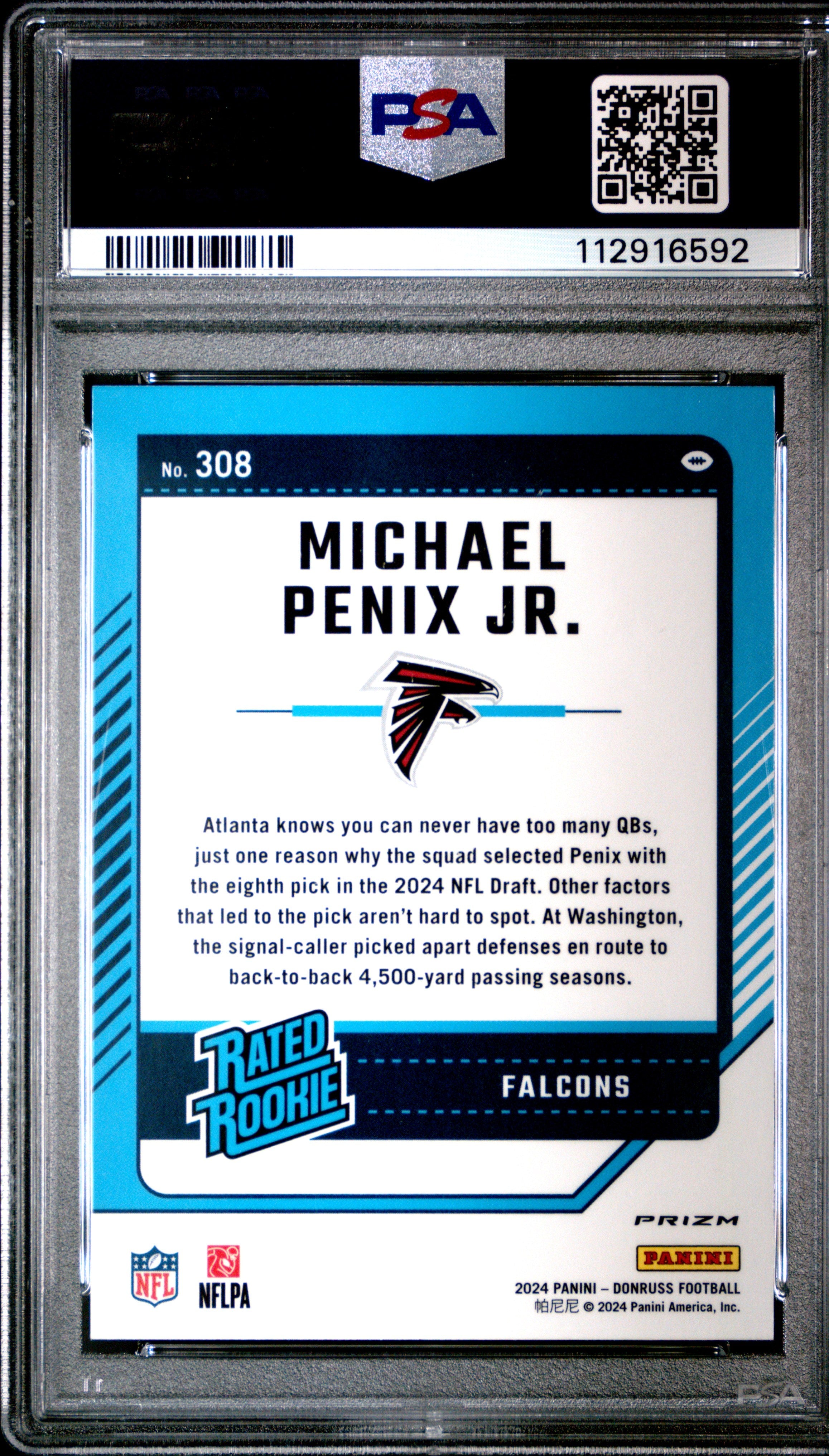 2024 Panini Donruss Michael Penix JR. Optic Preview Pink #308 PSA 9 - Graded Sports Cards