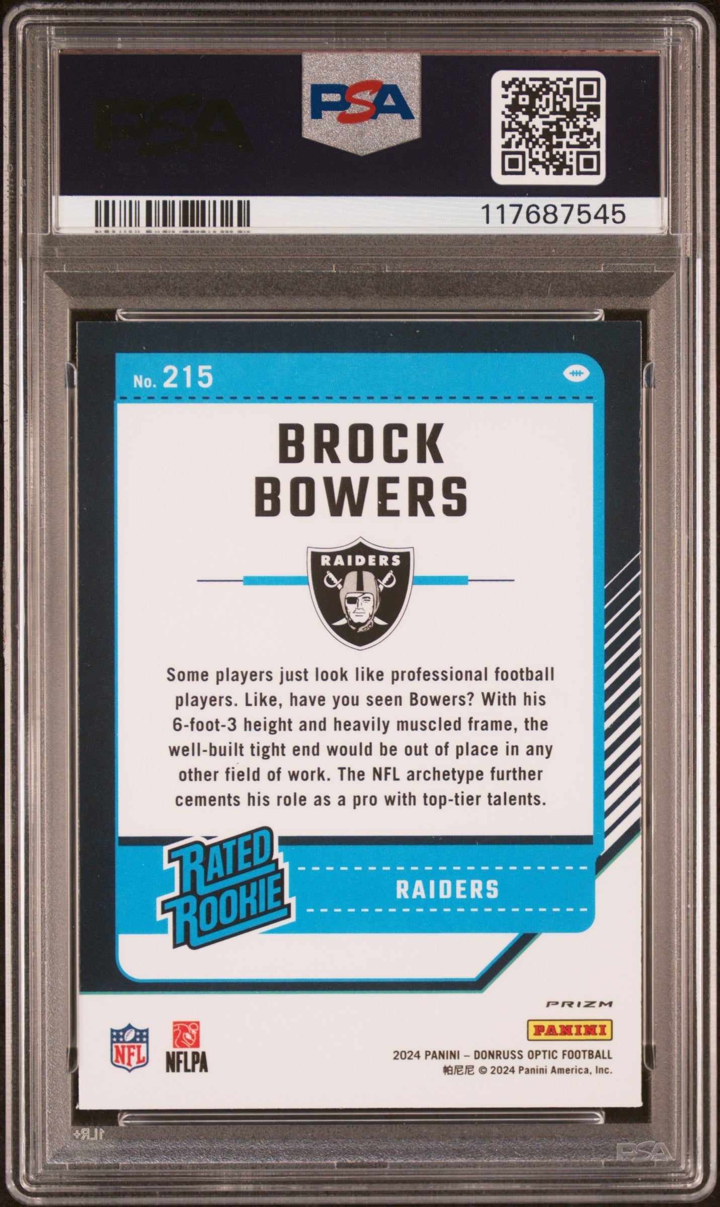 2024 Panini Donruss Optic Brock Bowers Purple Shock #215 PSA 9 - Graded Sports Cards