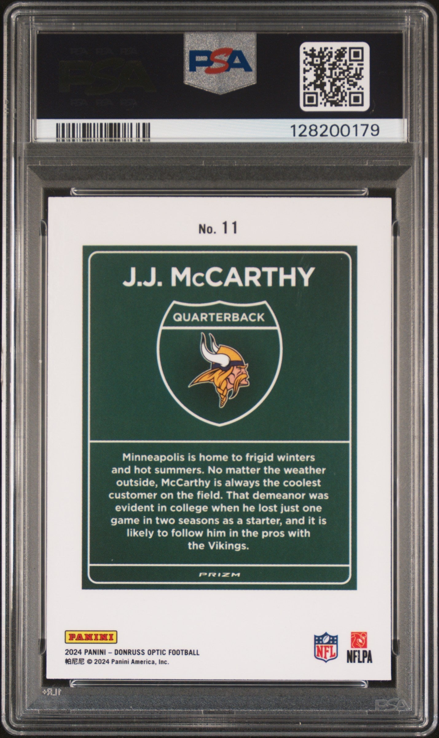 2024 Panini Donruss Optic Downtown! JJ Mccarthy Rookie #11 PSA 9 MINT Vikings - Graded Sports Cards