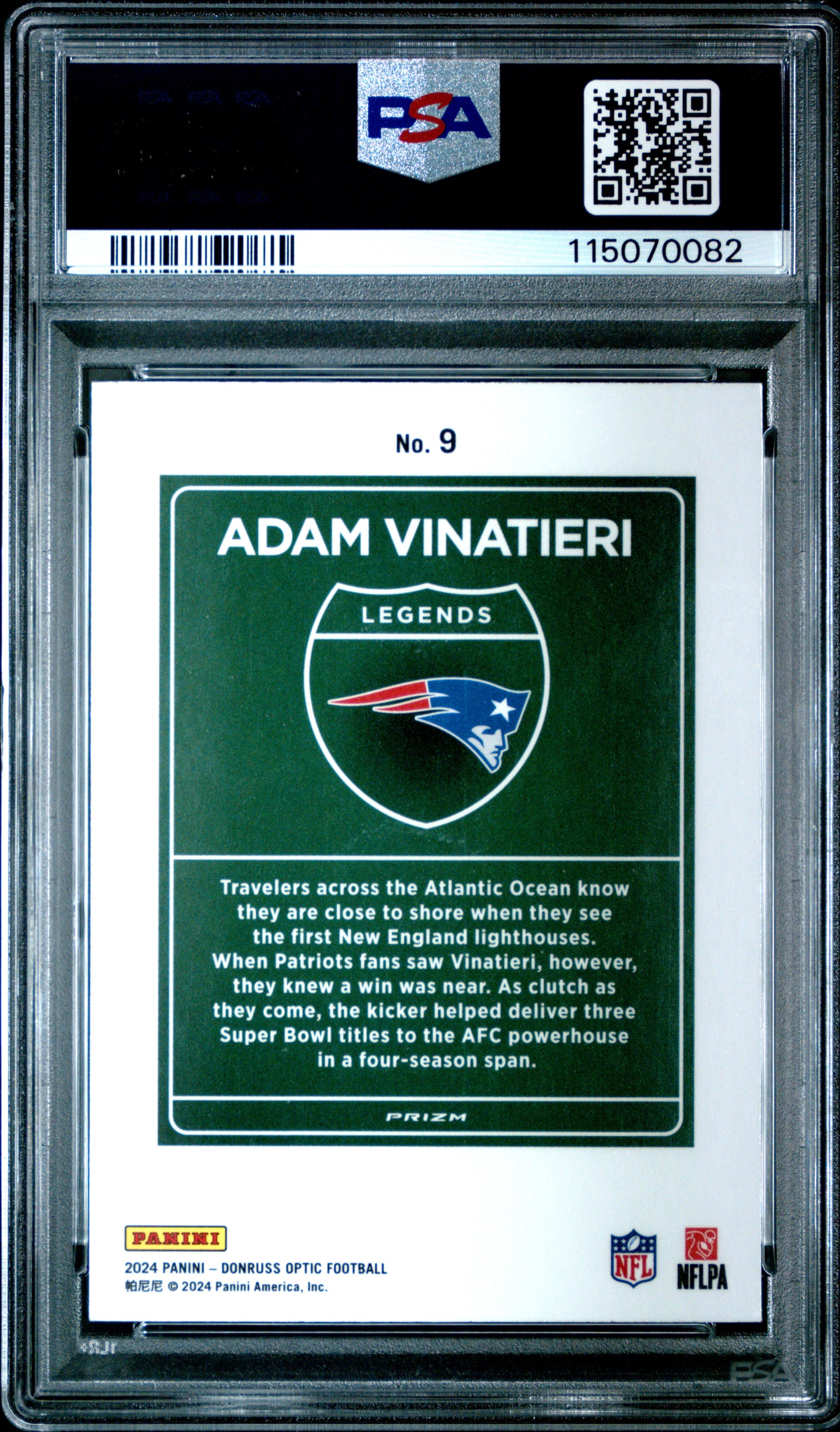2024 Panini Donruss Optic Downtown Legends Adam Vinatieri #9 PSA 9 - Graded Sports Cards