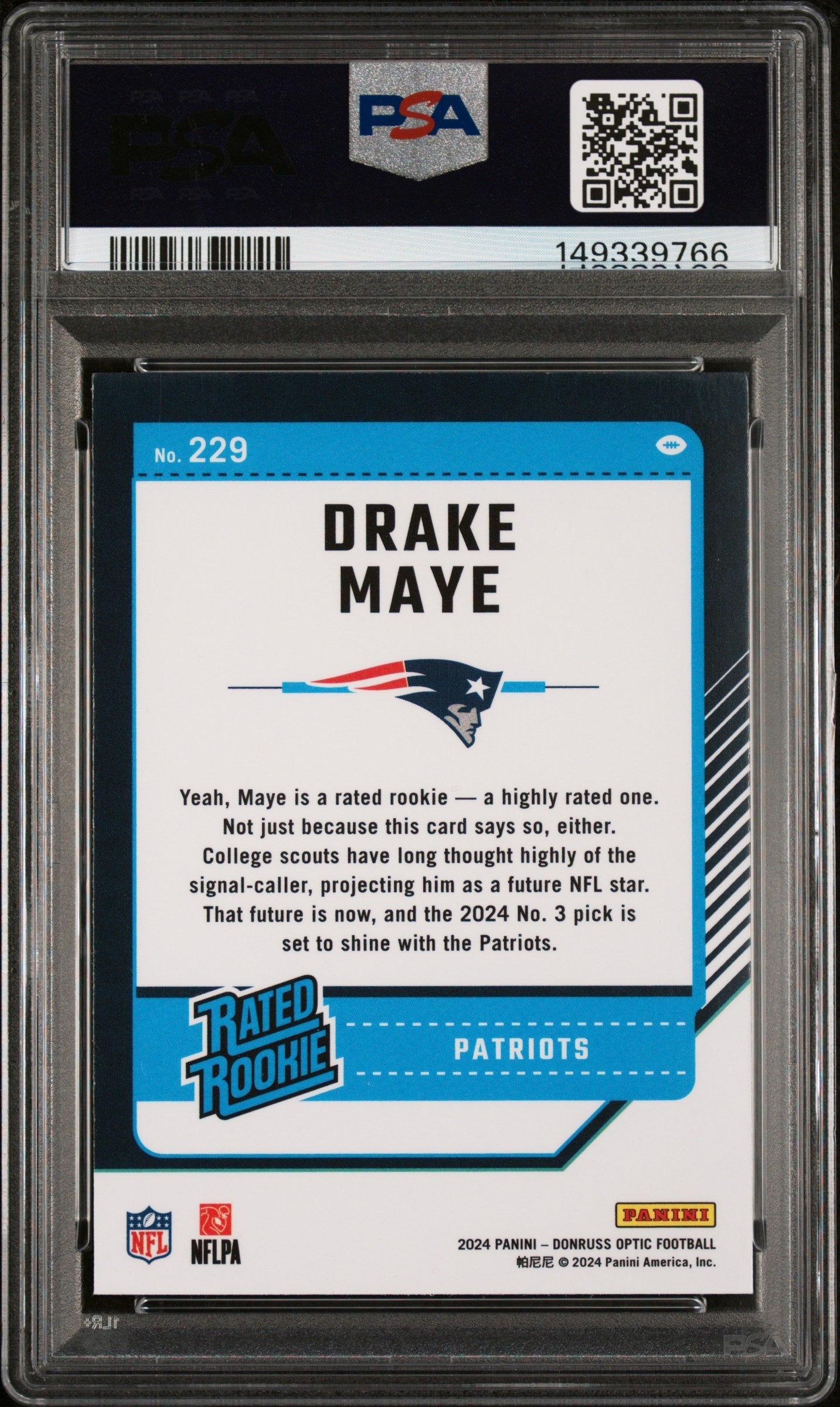 2024 Panini Donruss Optic Drake Maye #229 PSA 10 - Graded Sports Cards