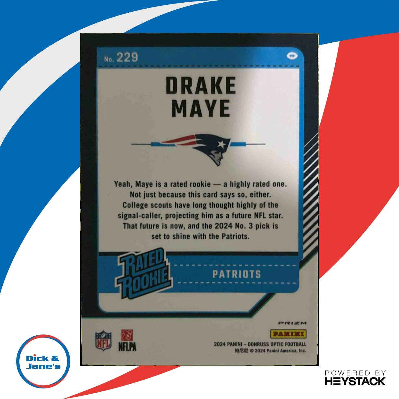 2024 Panini Donruss Optic Drake Maye Pink #229 Rated Rookie New England Patriots - Sports Cards