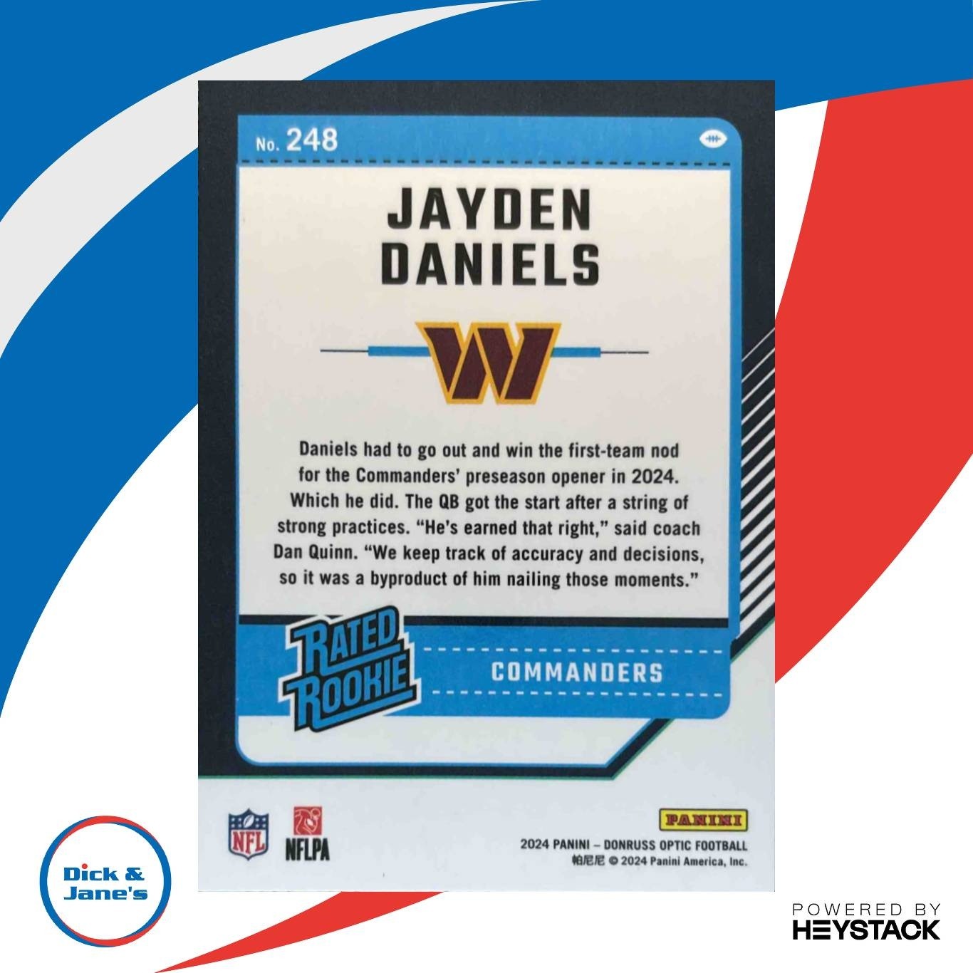 2024 Panini Donruss Optic Jayden Daniels #248 Rated Rookie Washington Commanders - Sports Cards