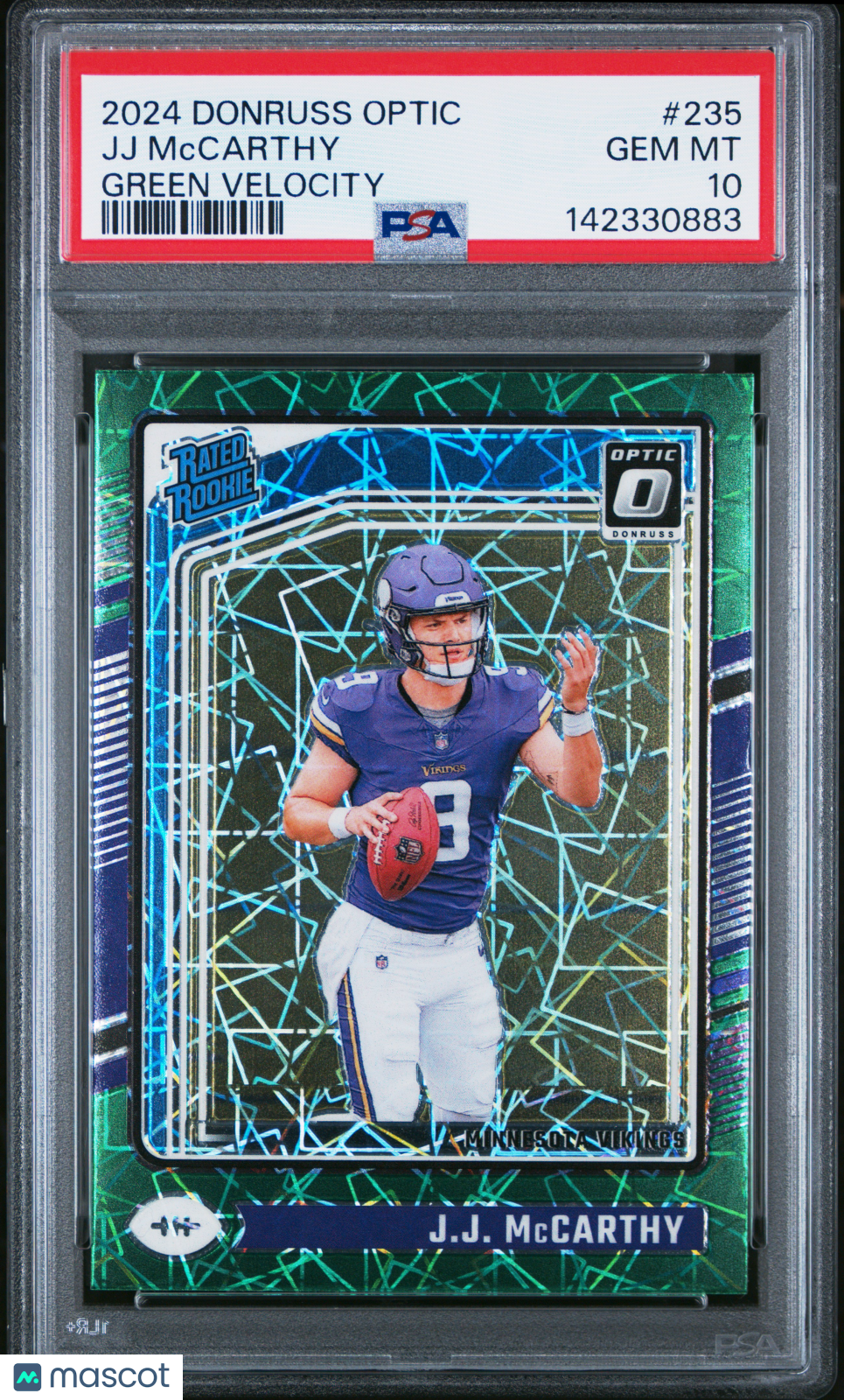 2024 Panini Donruss Optic JJ Mccarthy Green Velocity Rookie 235 PSA 10 GEM MINT - Graded Sports Cards
