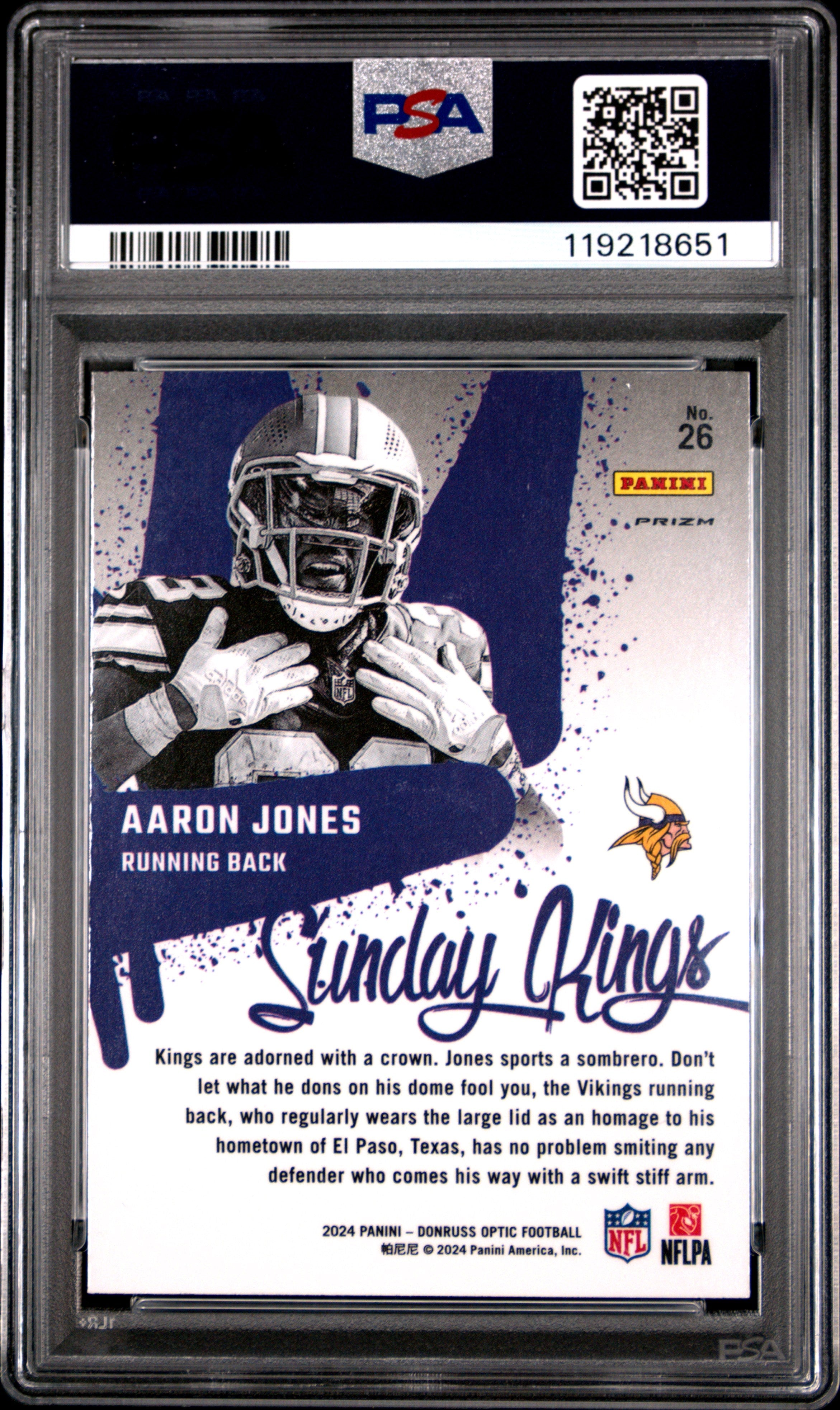 2024 Panini Donruss Optic Sunday Kings Aaron Jones #26 PSA 9 Minnesota Vikings - Graded Sports Cards