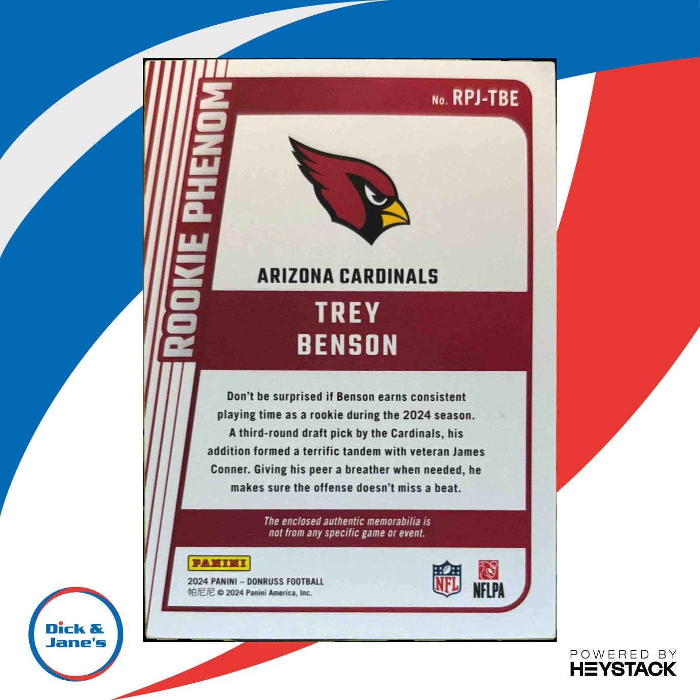2024 Panini Donruss Trey Benson Rookie Phenom Jerseys RC Arizona Cardinals - Sports Cards